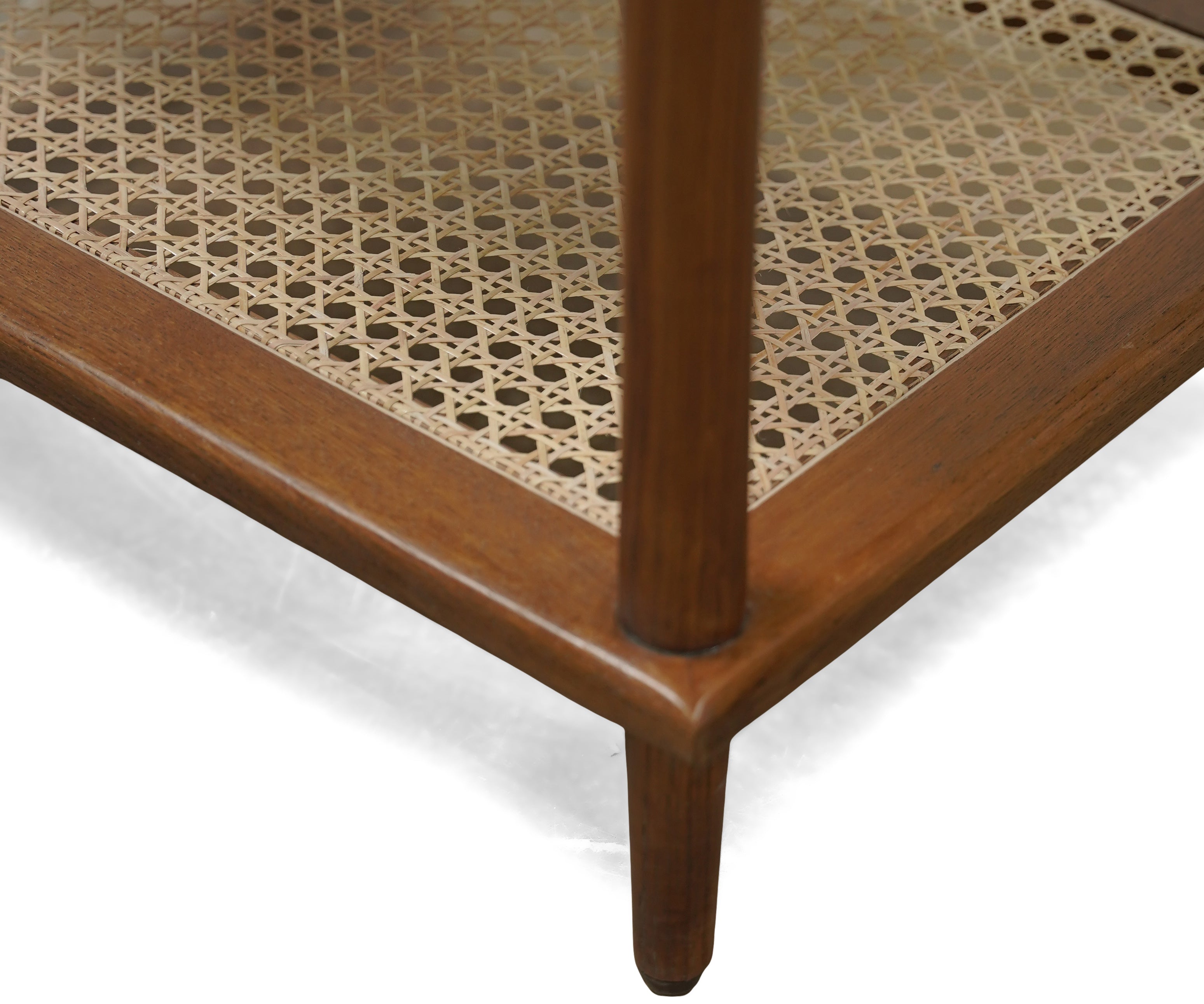 Walnut Cane Drawer Bed Side Table with Lower Shelf
