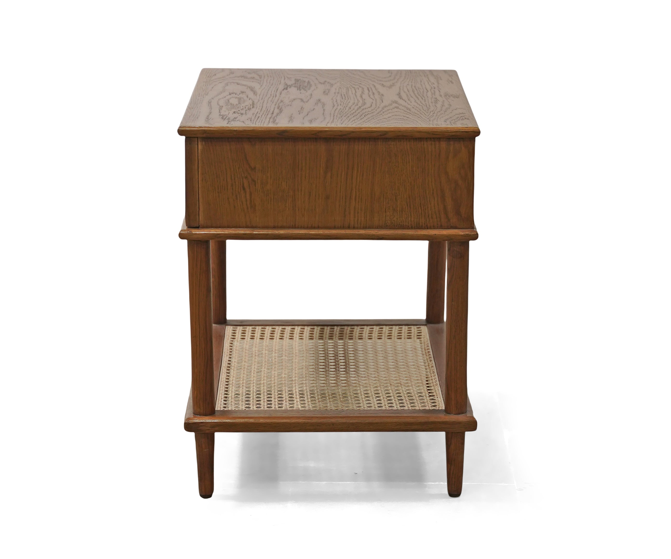 Walnut Cane Drawer Bed Side Table with Lower Shelf