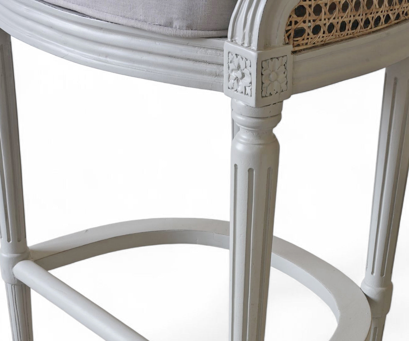 Gustavian Style Upholstered Cane Bar Chair with Carved Wood Frame