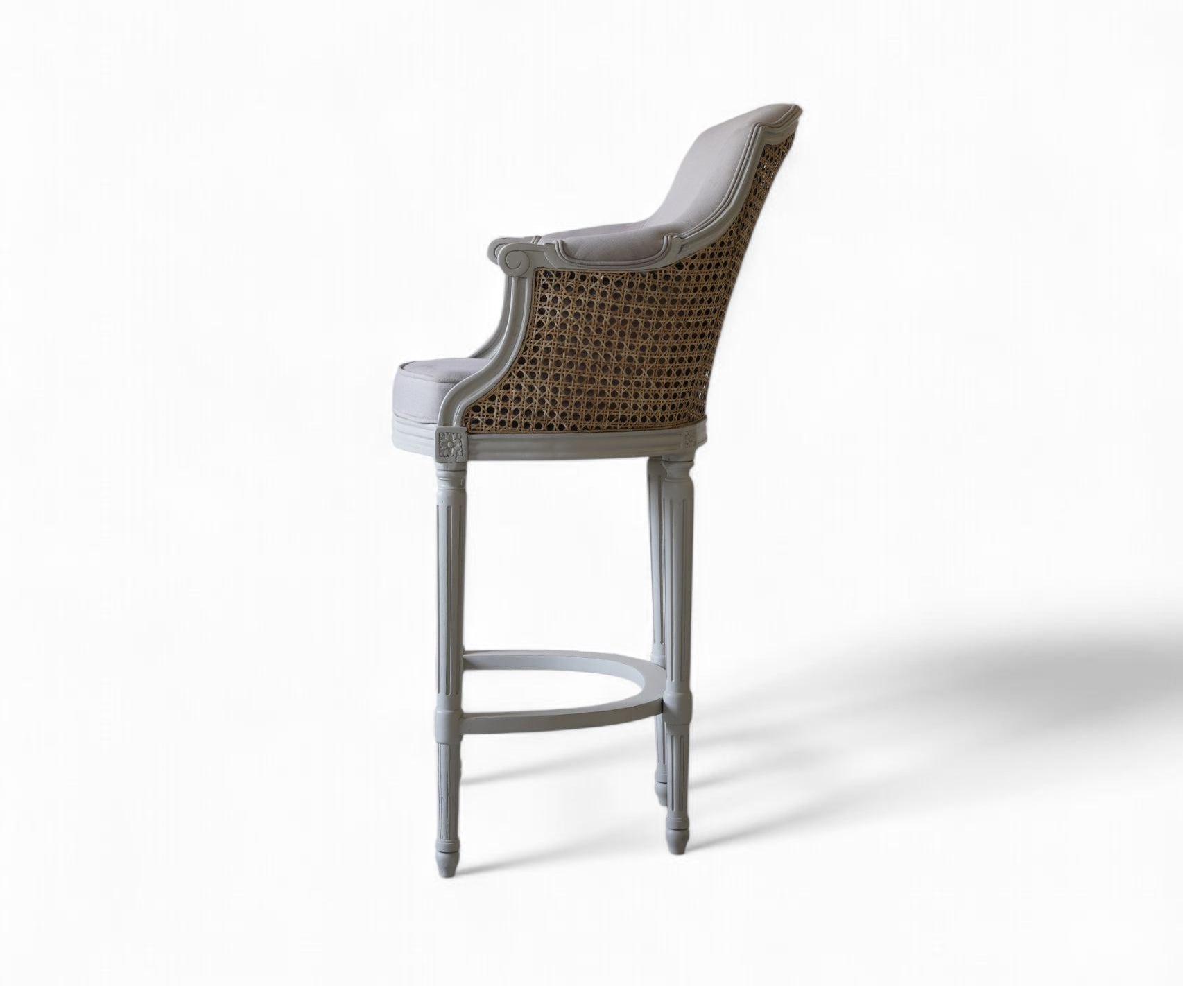 Gustavian Style Upholstered Cane Bar Chair with Carved Wood Frame
