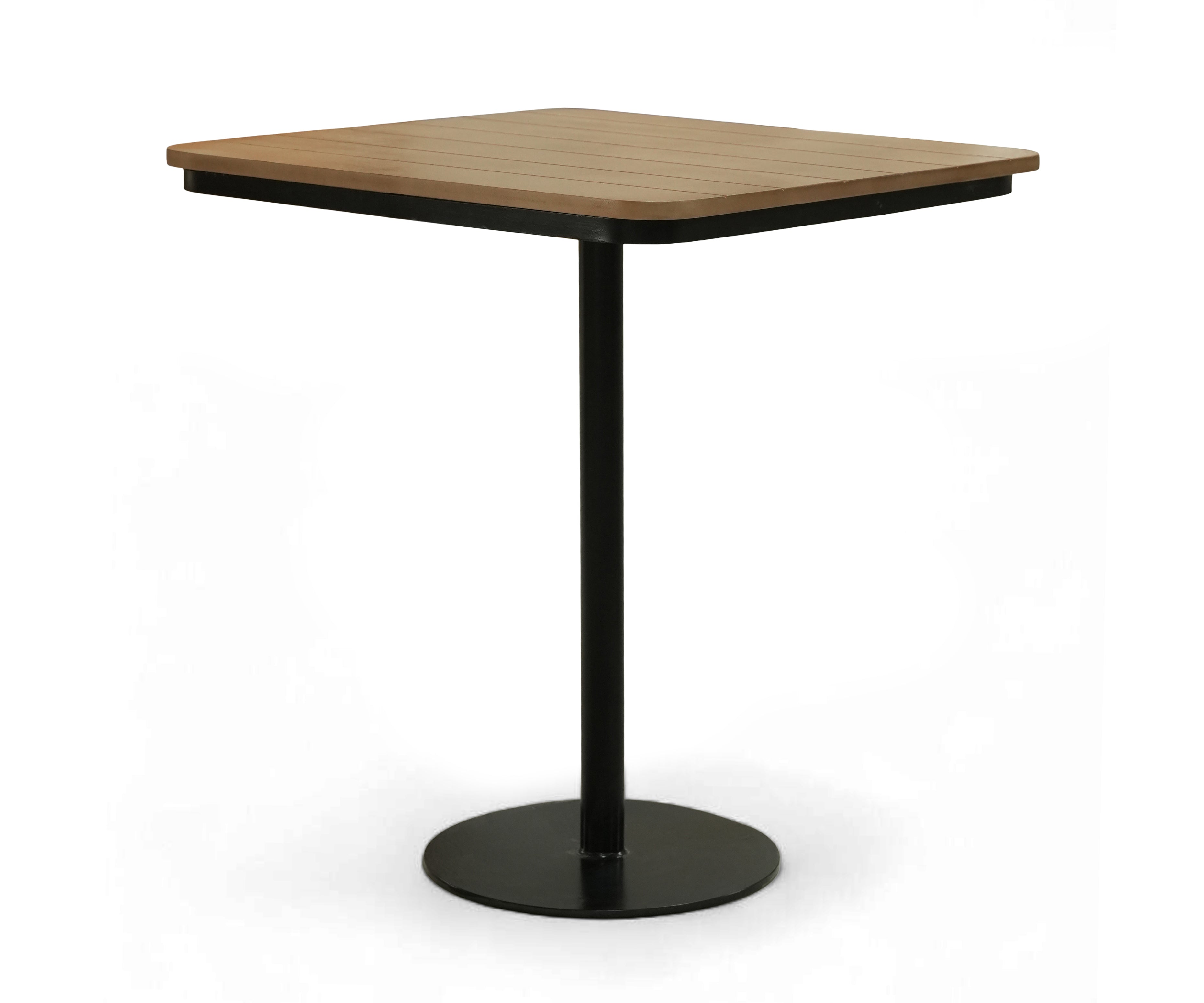 Modern Square Café Table with Wood Top & Black Metal Pedestal Base