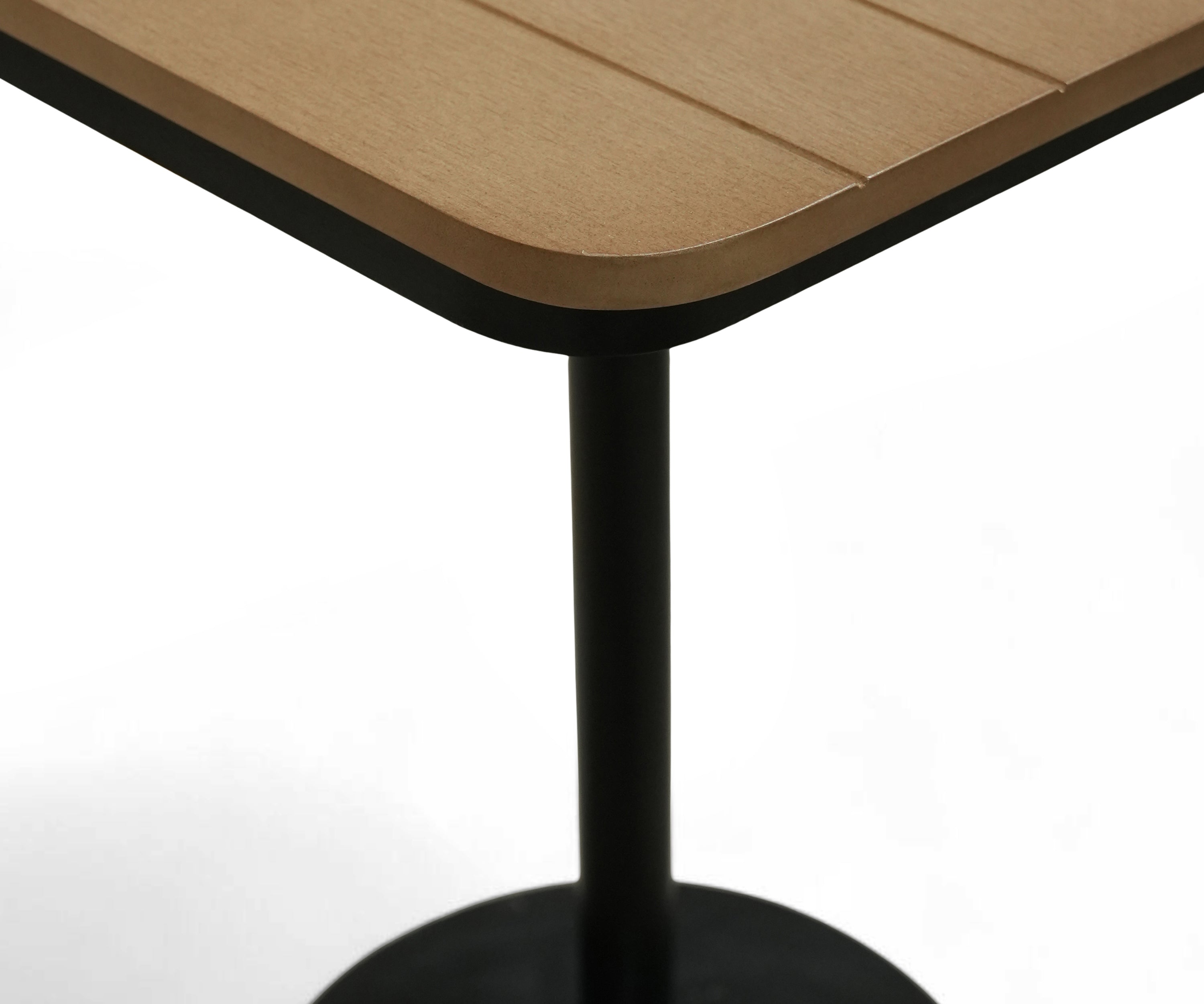 Modern Square Café Table with Wood Top & Black Metal Pedestal Base