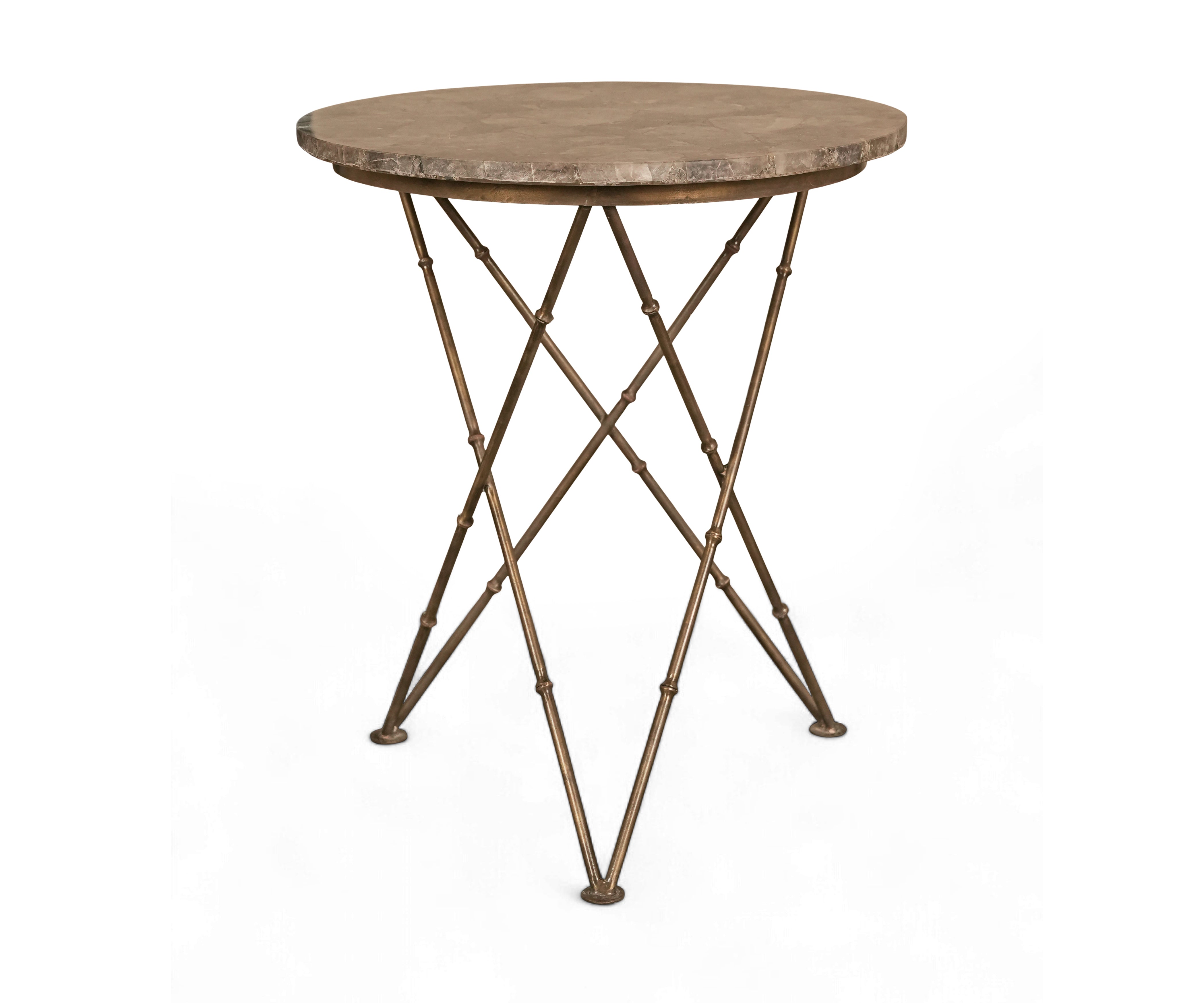 Round Brown Agate Side Table with Metal Cross Base