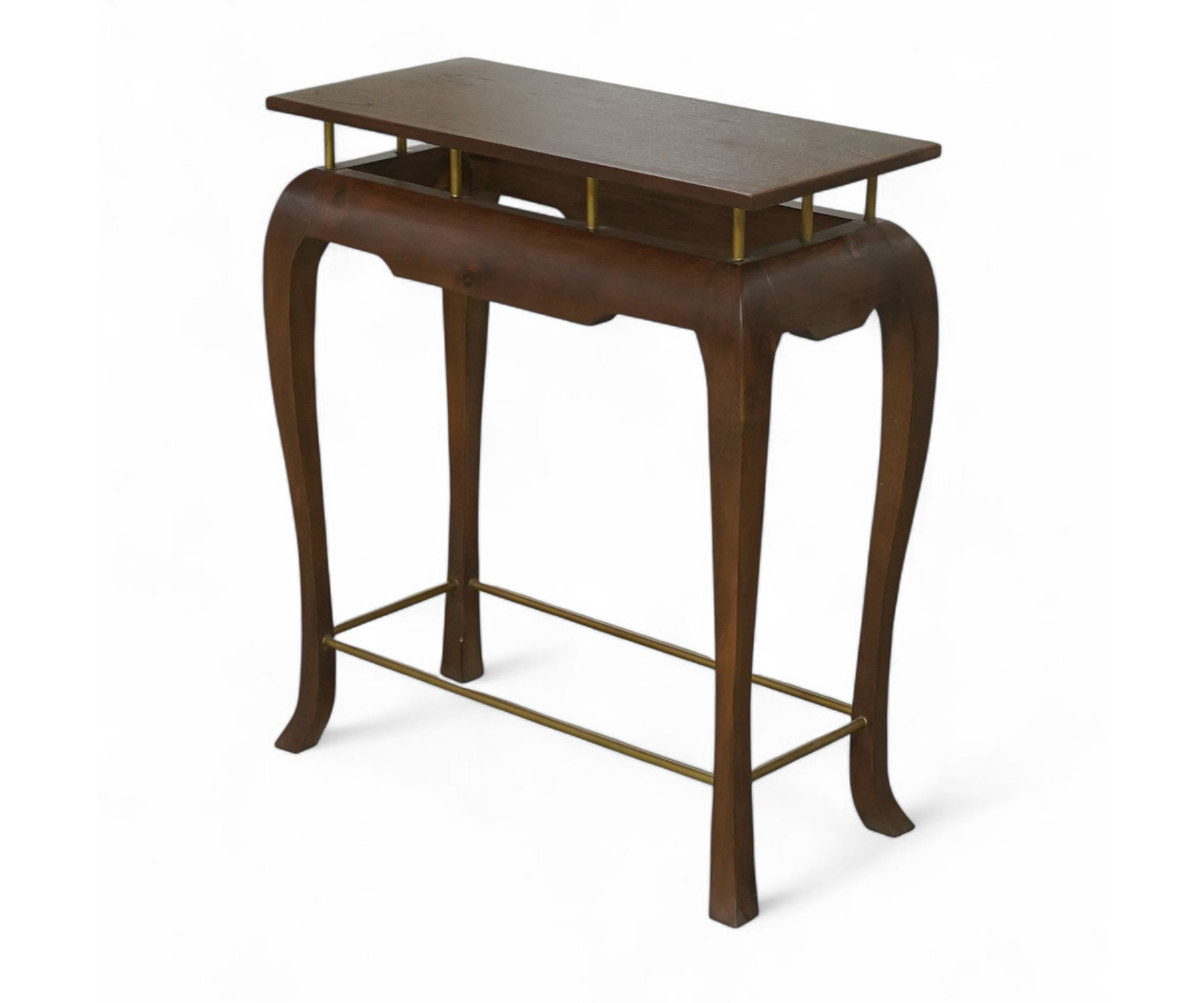 Brown Acacia Wood Plinth Table with Brass Accents