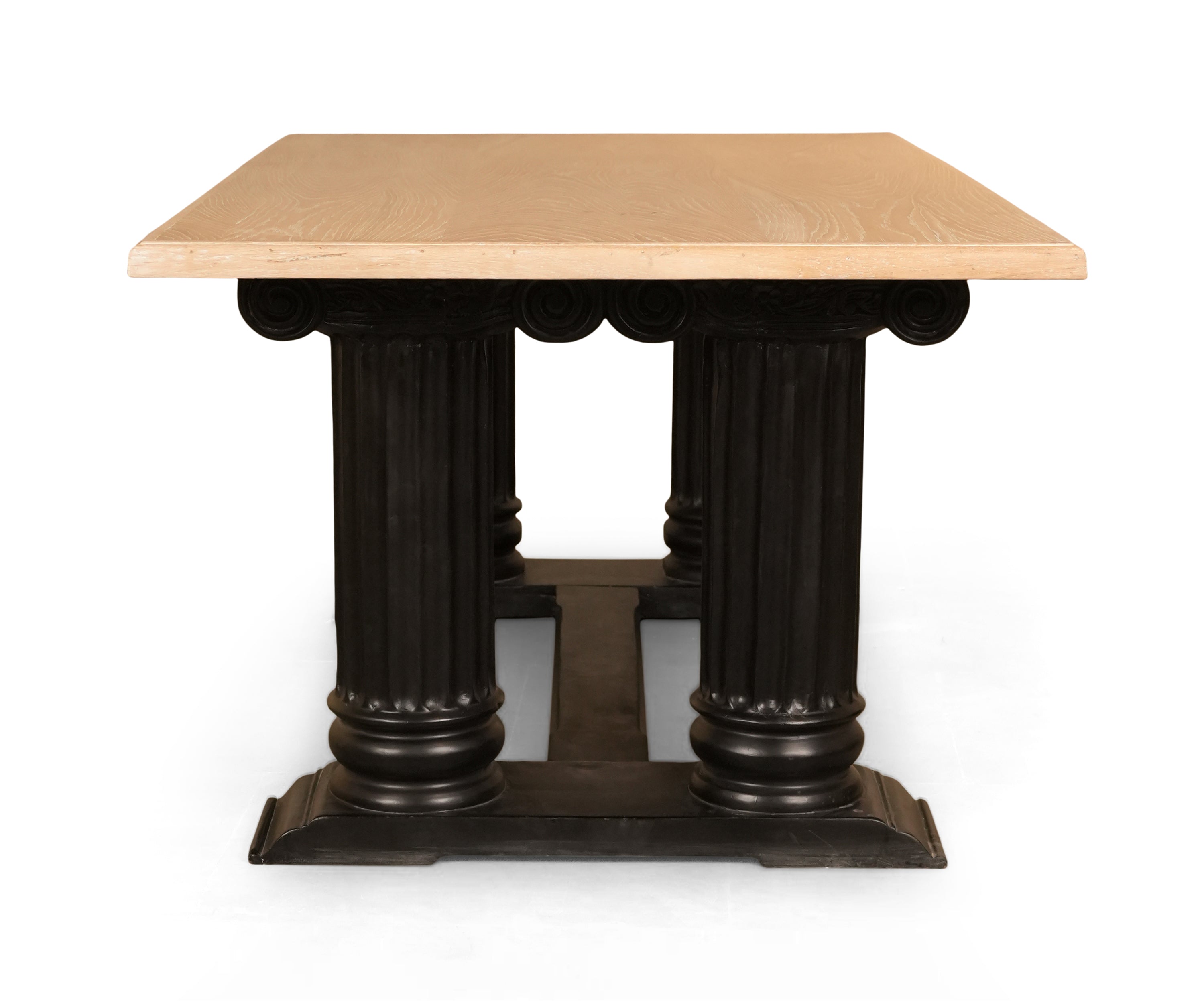 Natural Wood 6-8 Seater Dining Table with Fluted Pedestal Base