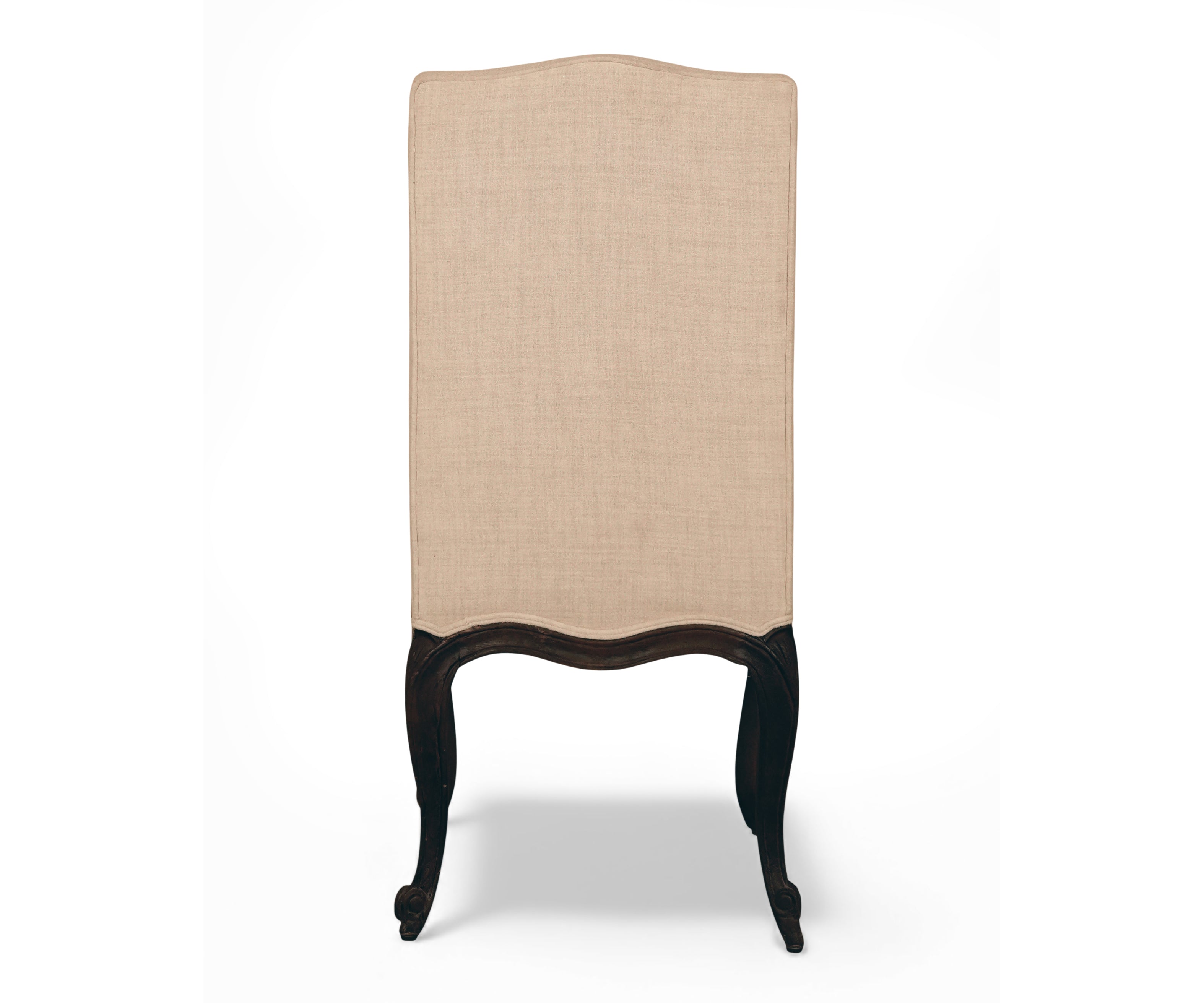 Beige French Cabriole High-Back Dining Chair with Dark Wood Frame