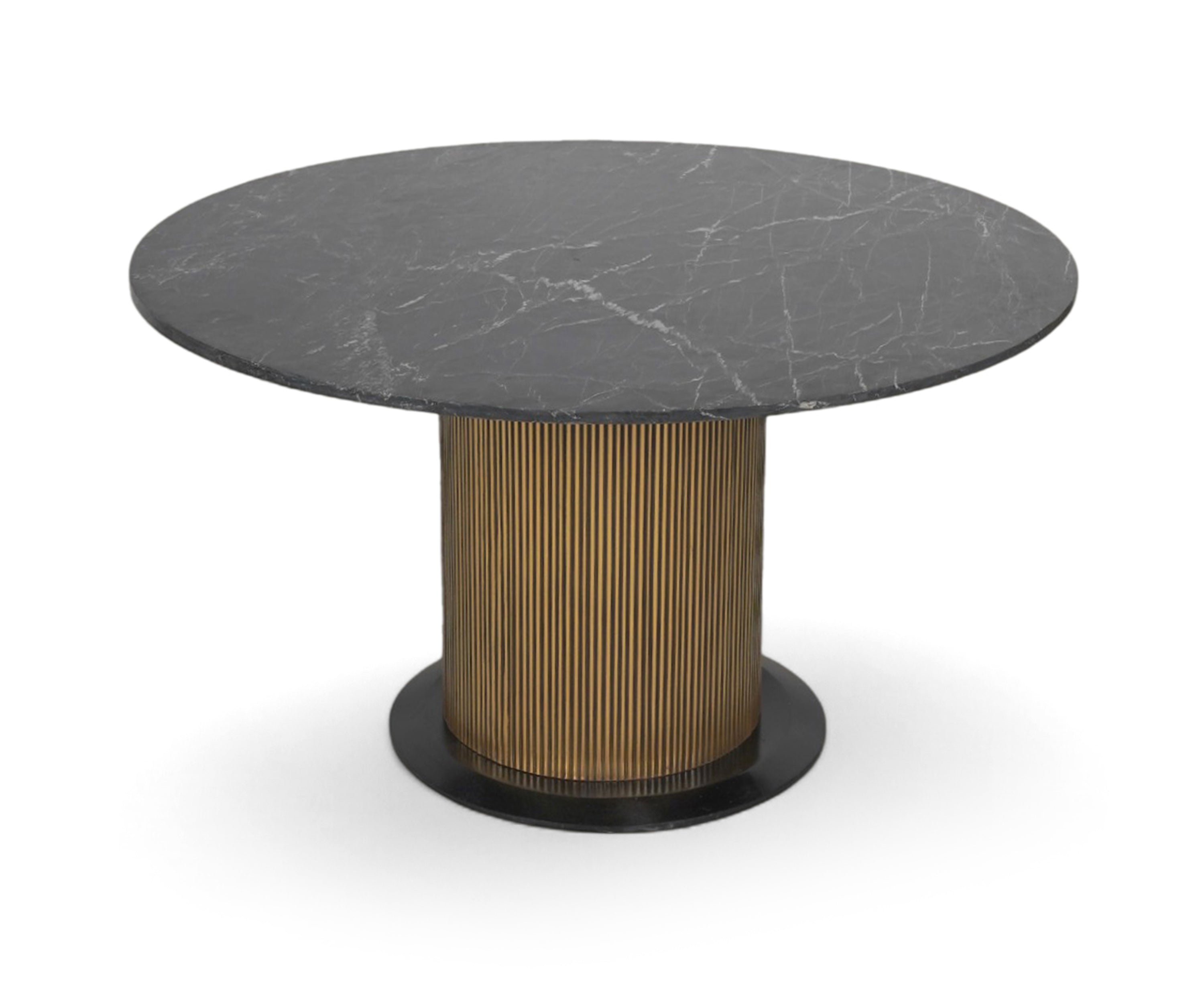 Round Marble Brass Fluted Dining Table