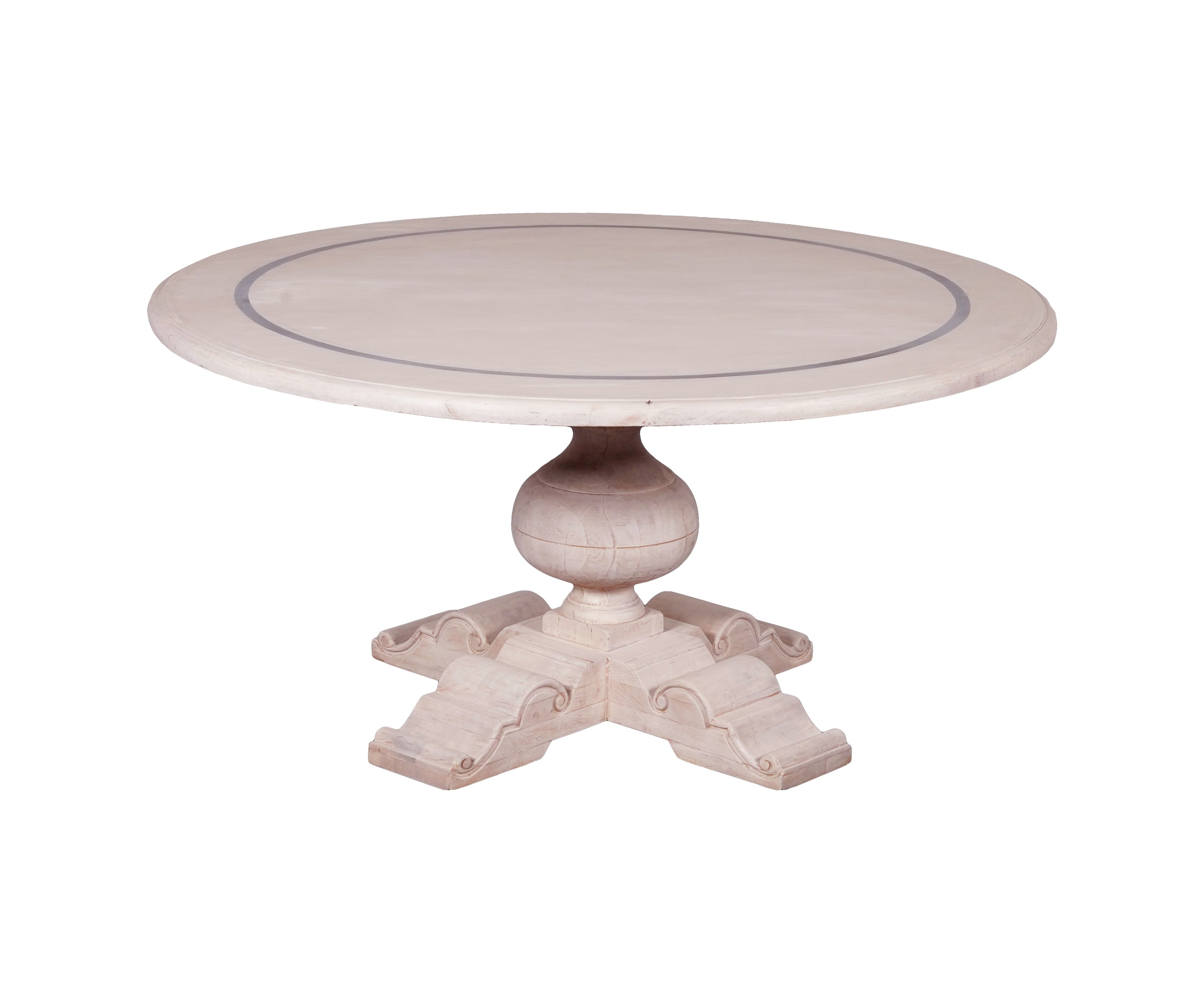 Baroque-Style Round Dining Table with Urn Pedestal & Scroll Base