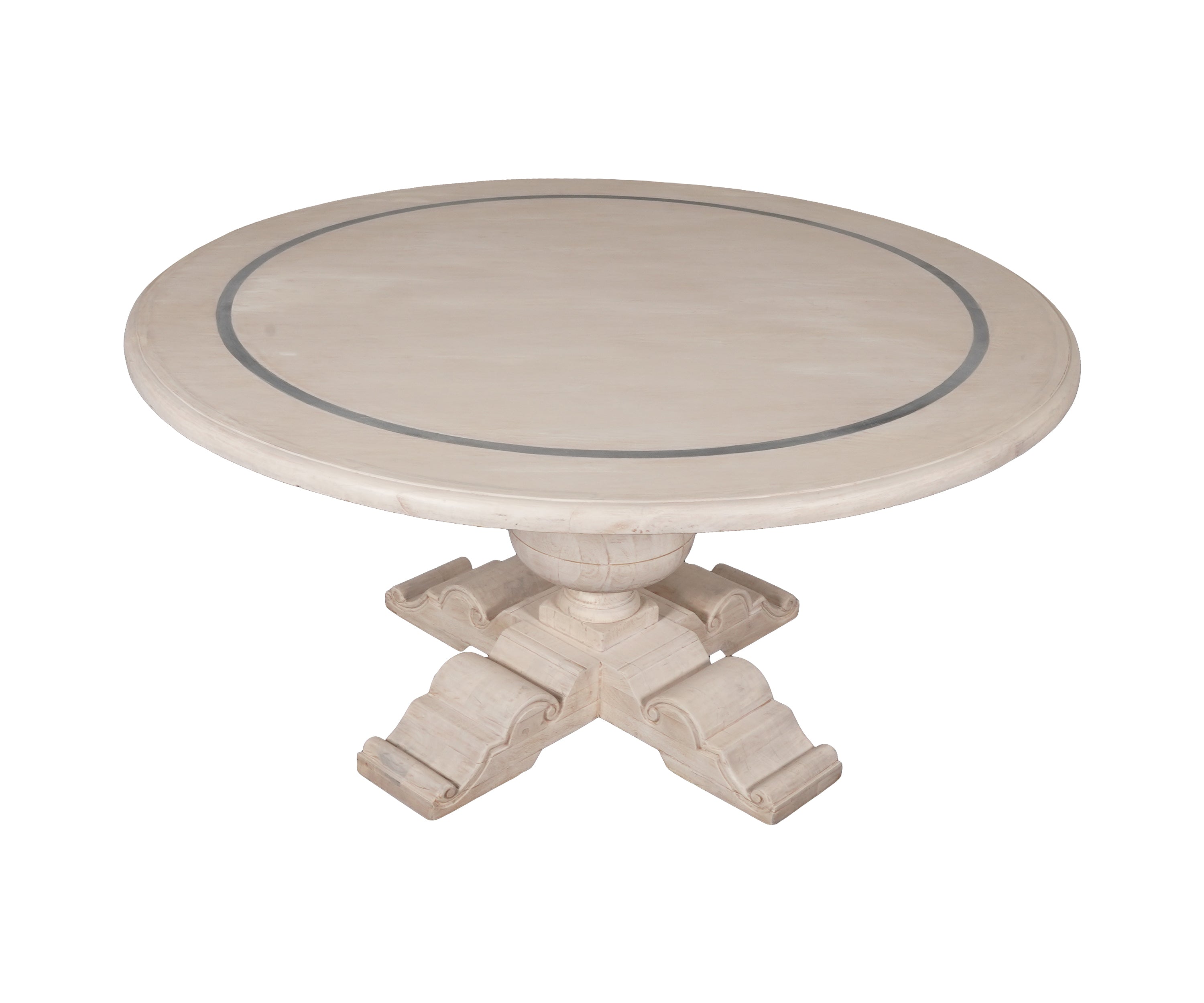 Baroque-Style Round Dining Table with Urn Pedestal & Scroll Base