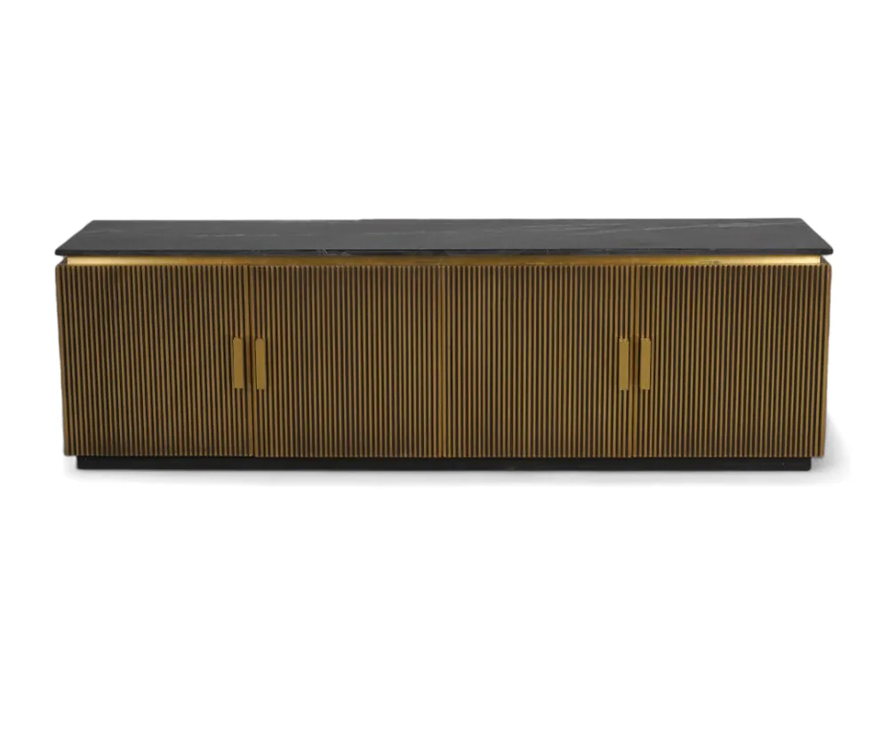 Luxury Brass Fluted TV Unit with Marble Top Storage