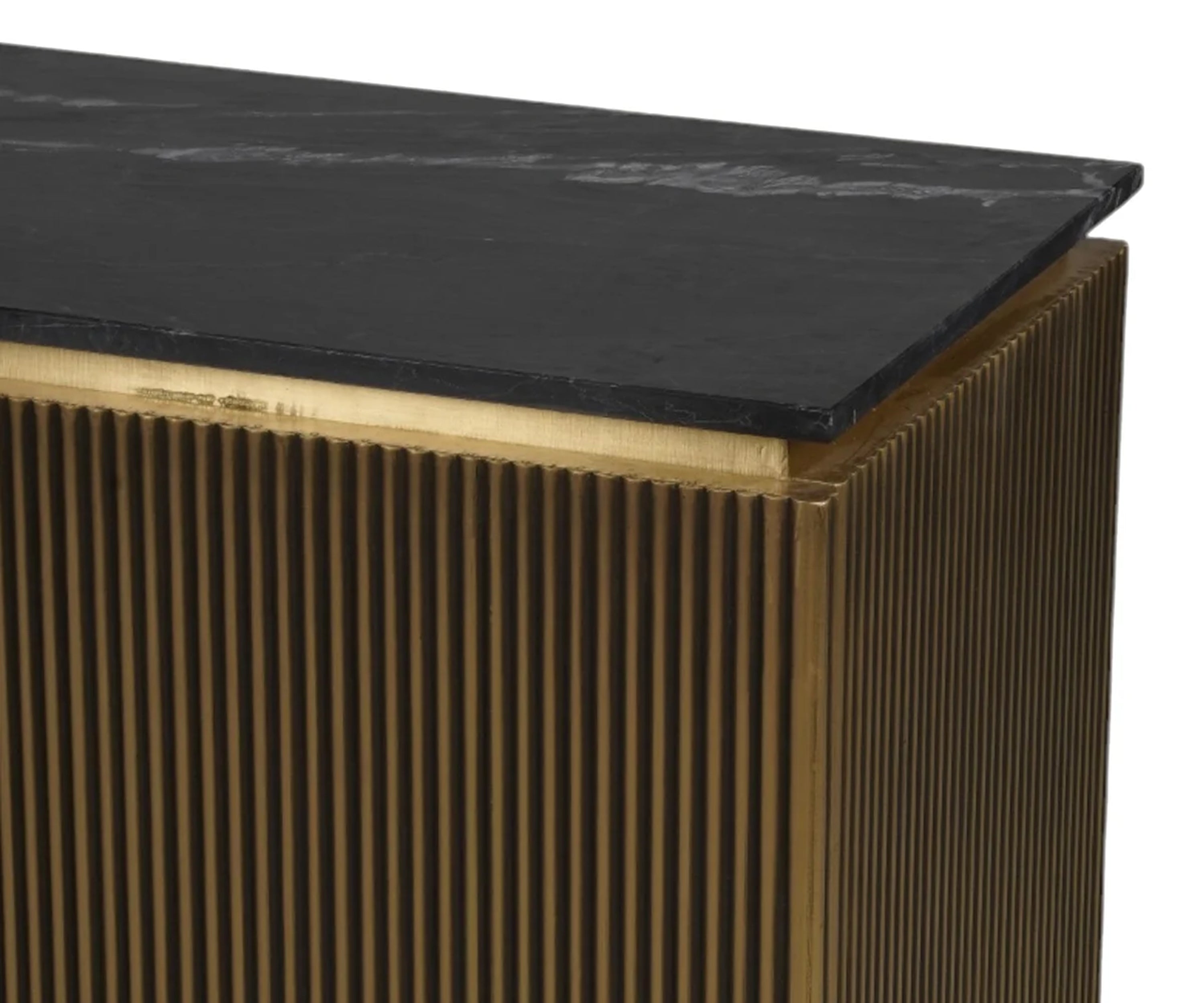 Luxury Brass Fluted TV Unit with Marble Top Storage