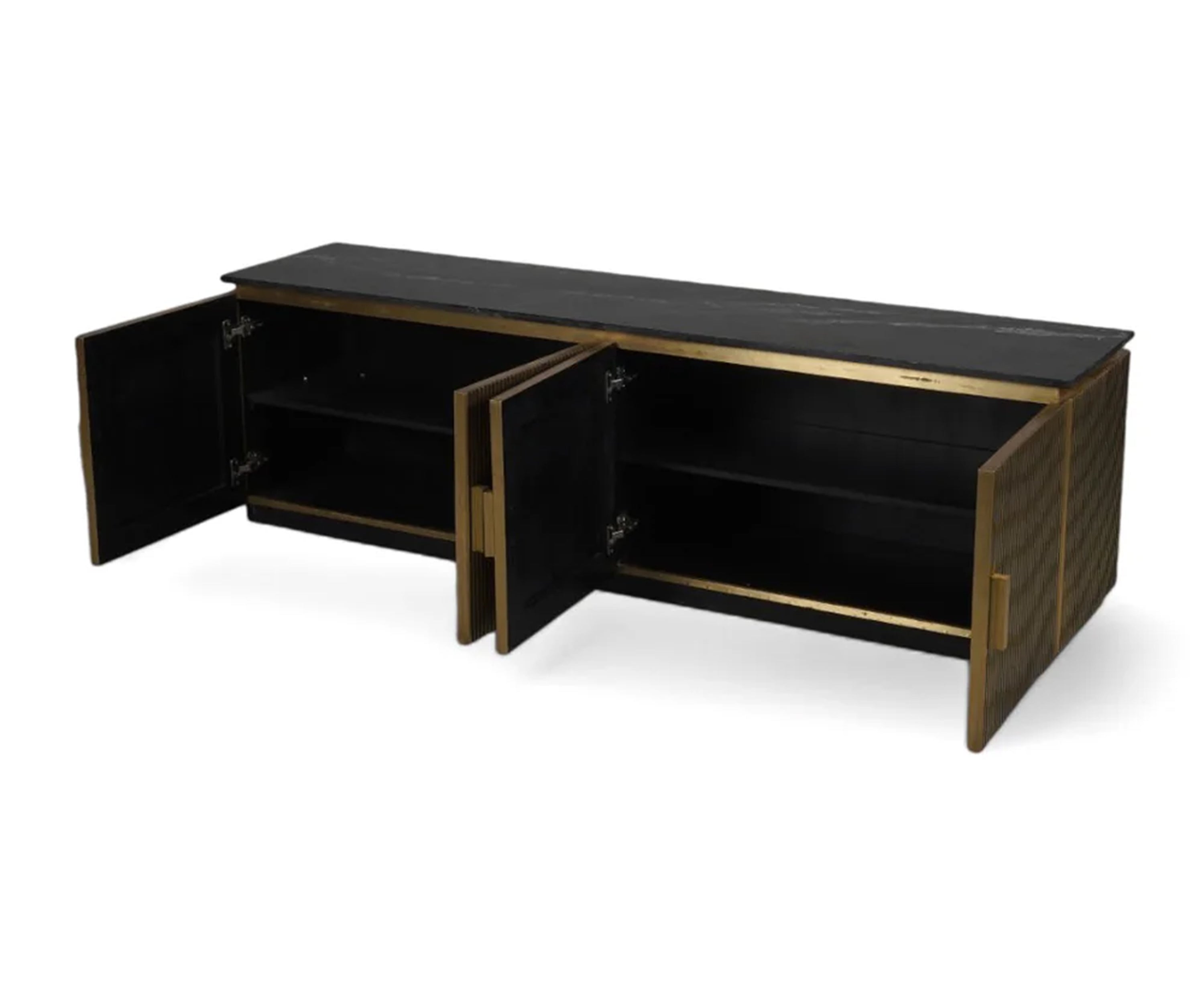 Luxury Brass Fluted TV Unit with Marble Top Storage