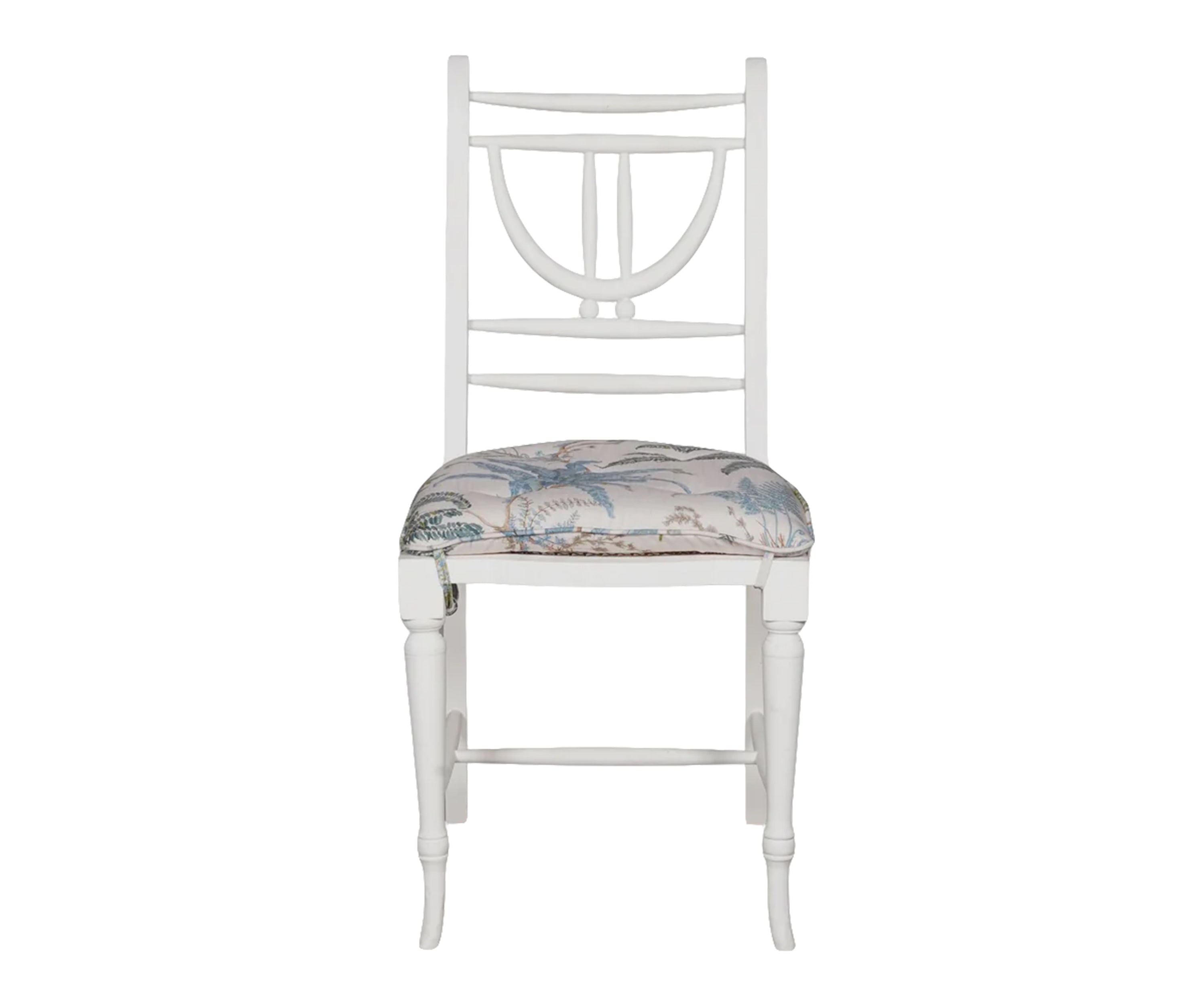 French Style White Wooden Dining Chair with Floral Seat