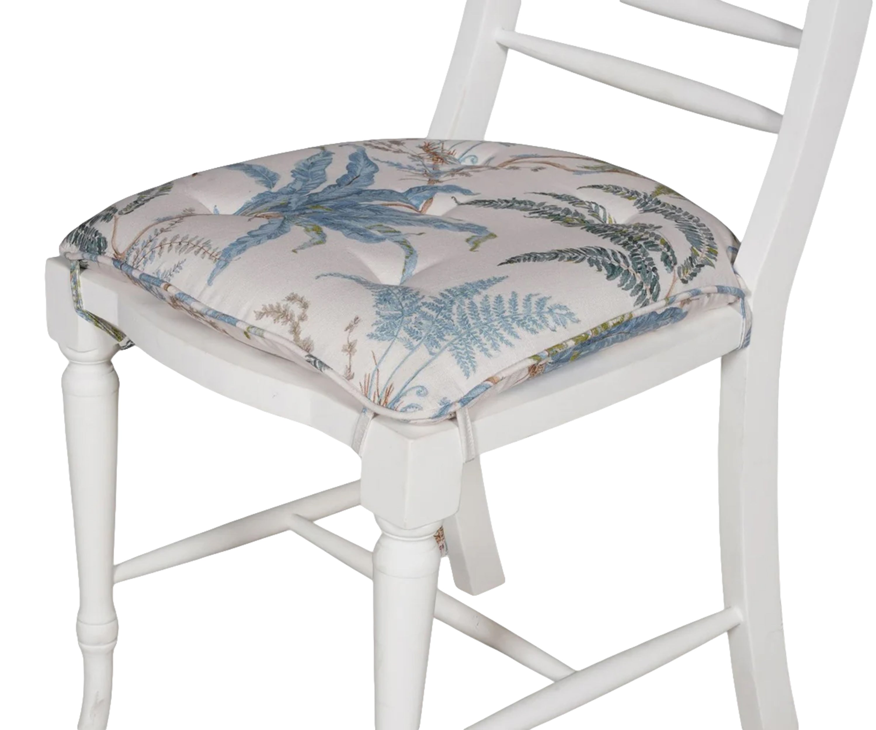 French Style White Wooden Dining Chair with Floral Seat