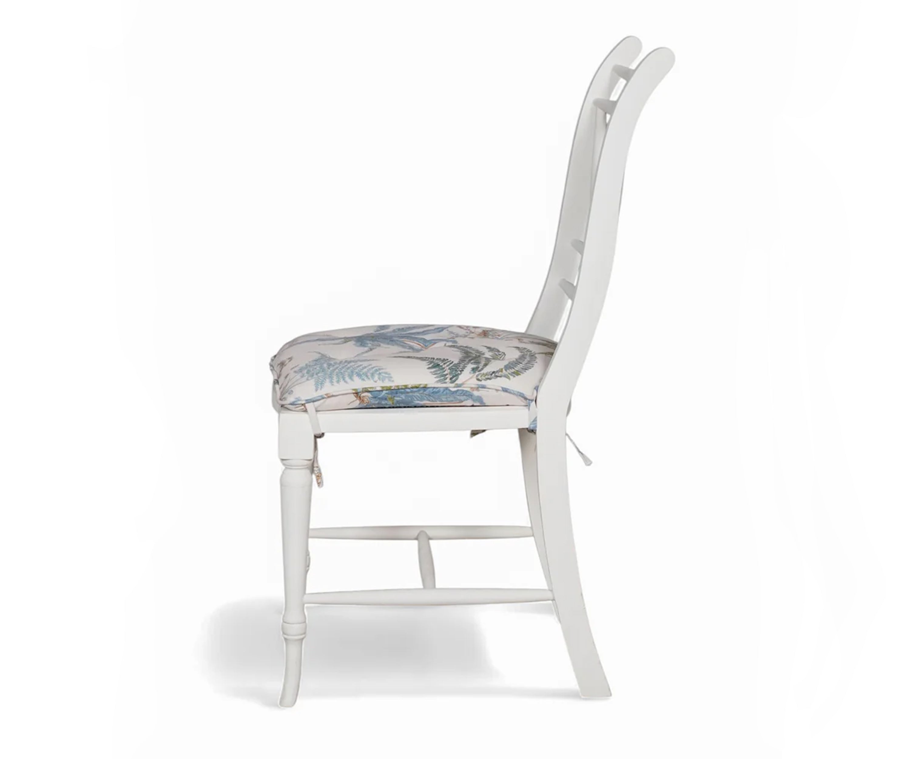 French Style White Wooden Dining Chair with Floral Seat