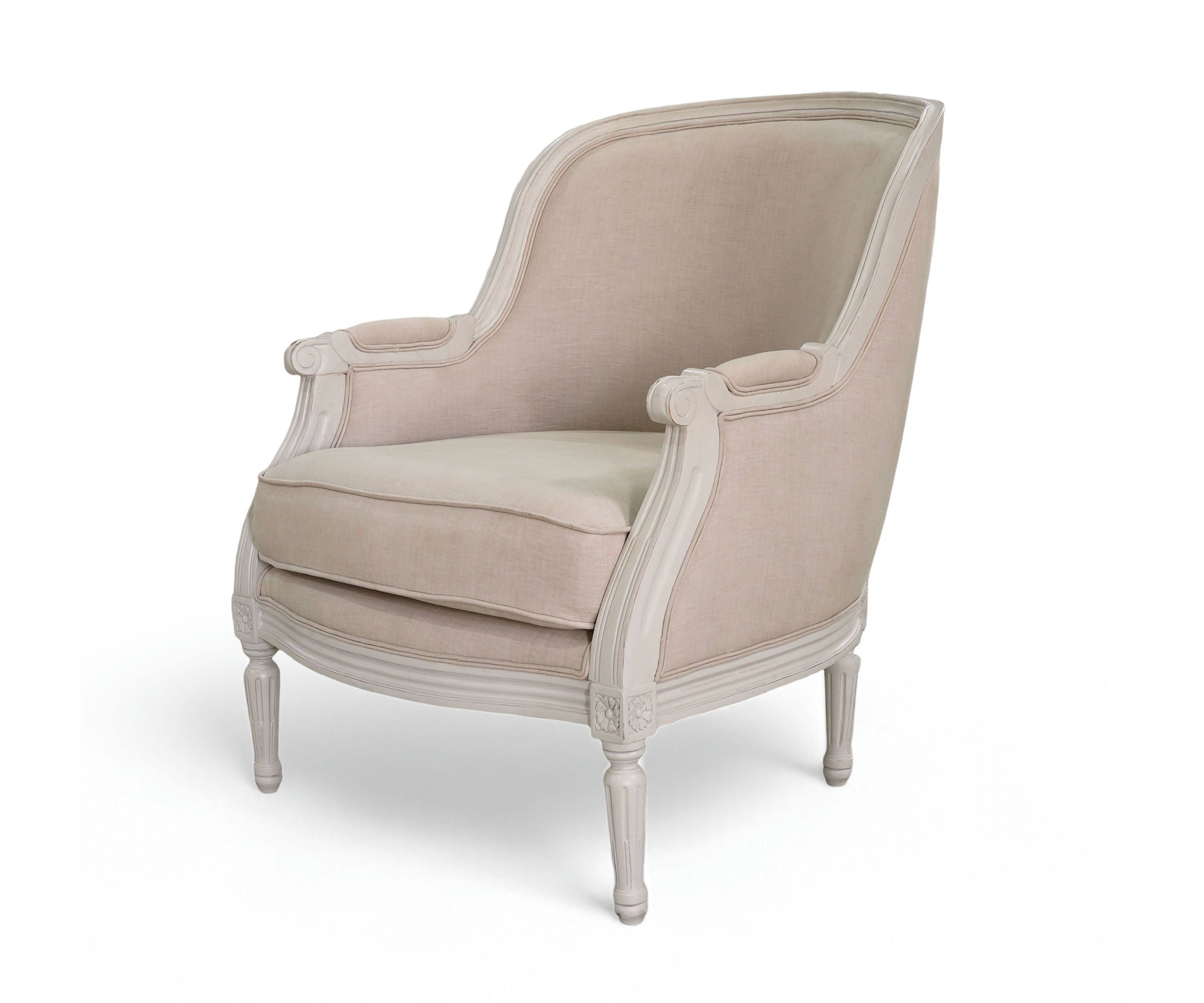 French Bergere Linen Accent Chair - White & Beige
