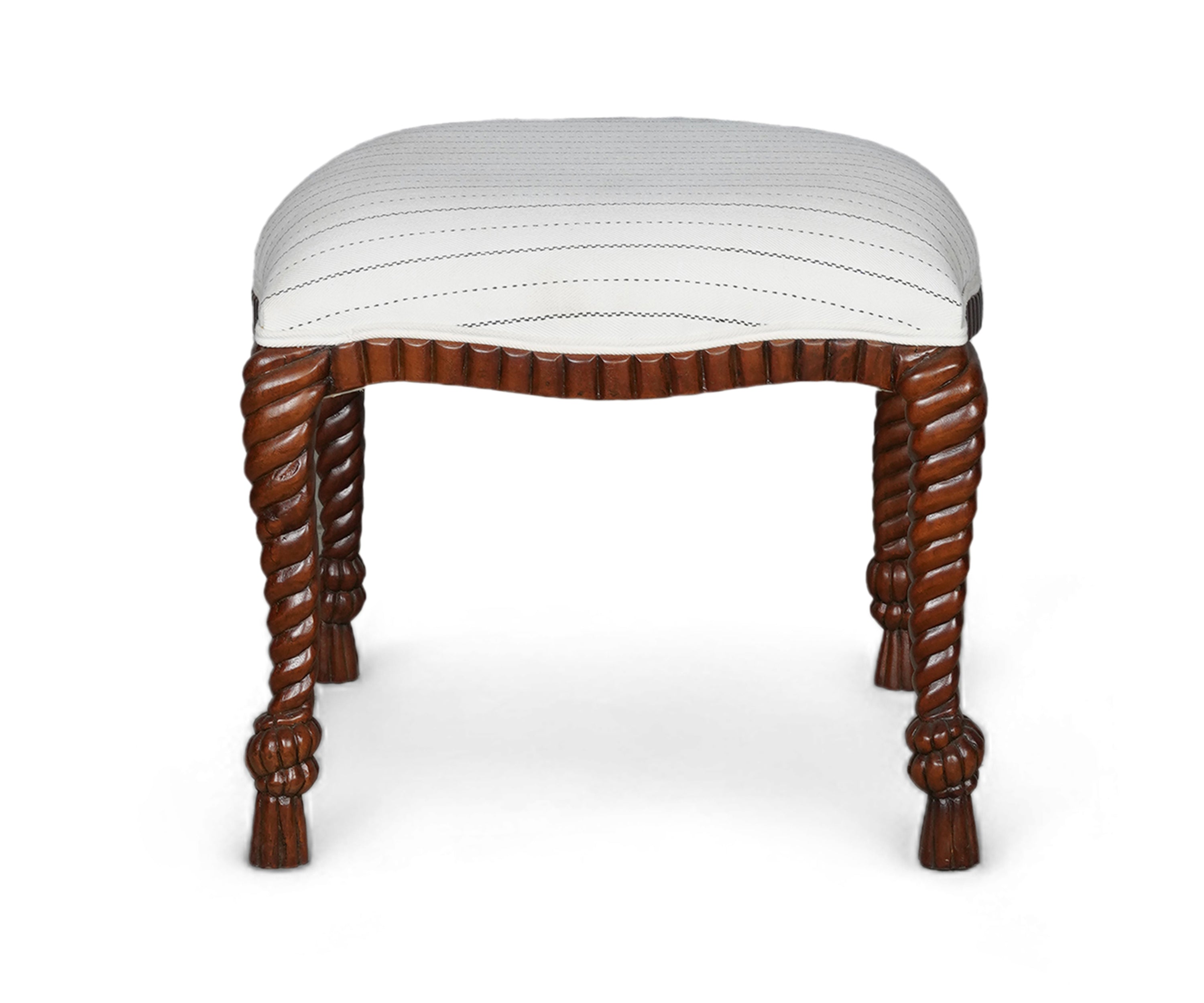 Walnut Barley Twist Accent Stool with White Seat