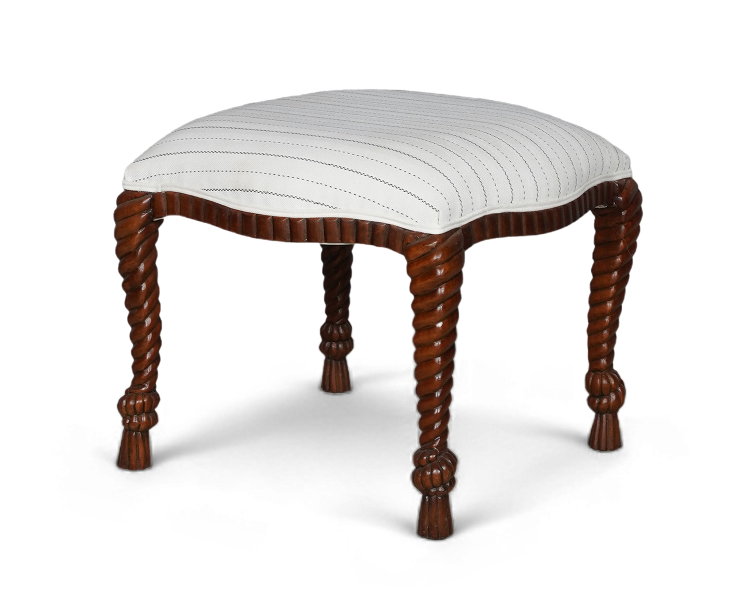 Walnut Barley Twist Accent Stool with White Seat