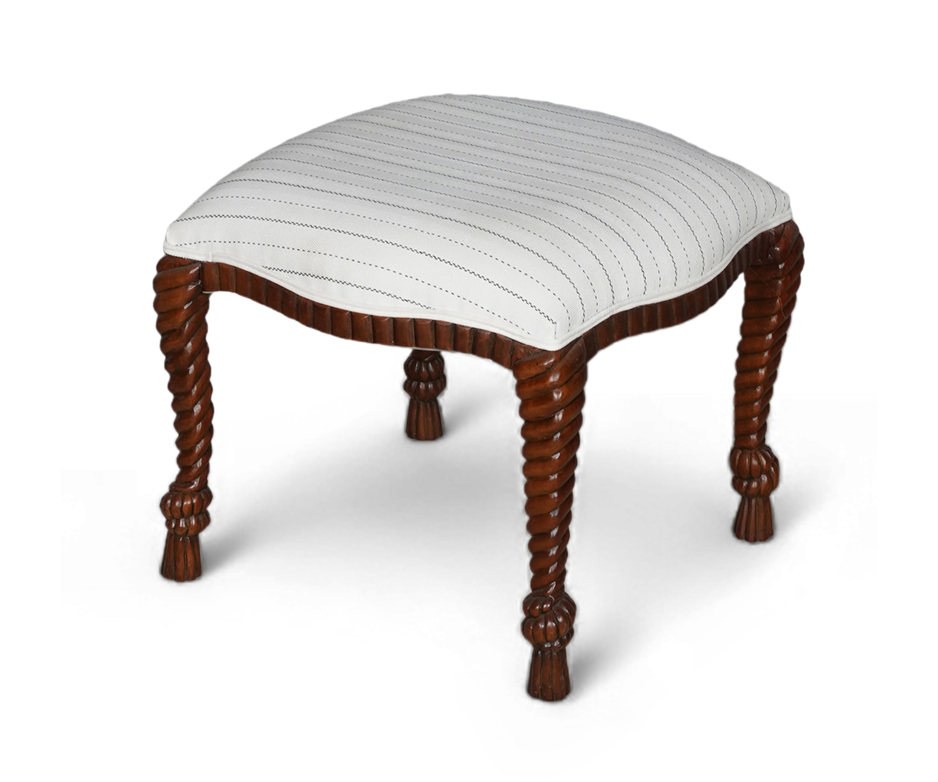 Walnut Barley Twist Accent Stool with White Seat