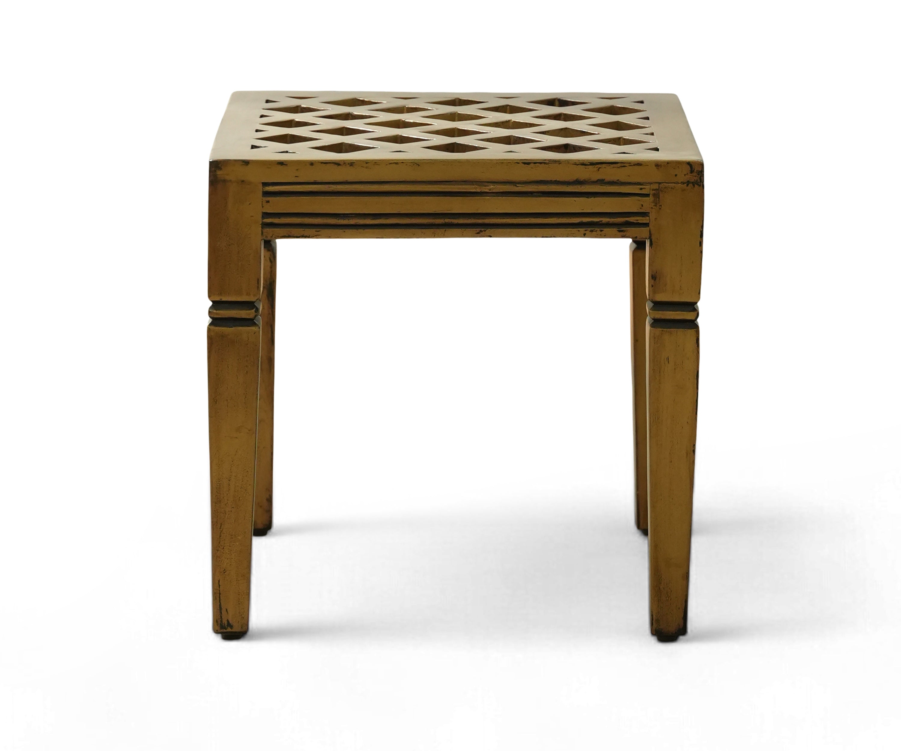 Distressed Solid Wood Side Table with Lattice Top