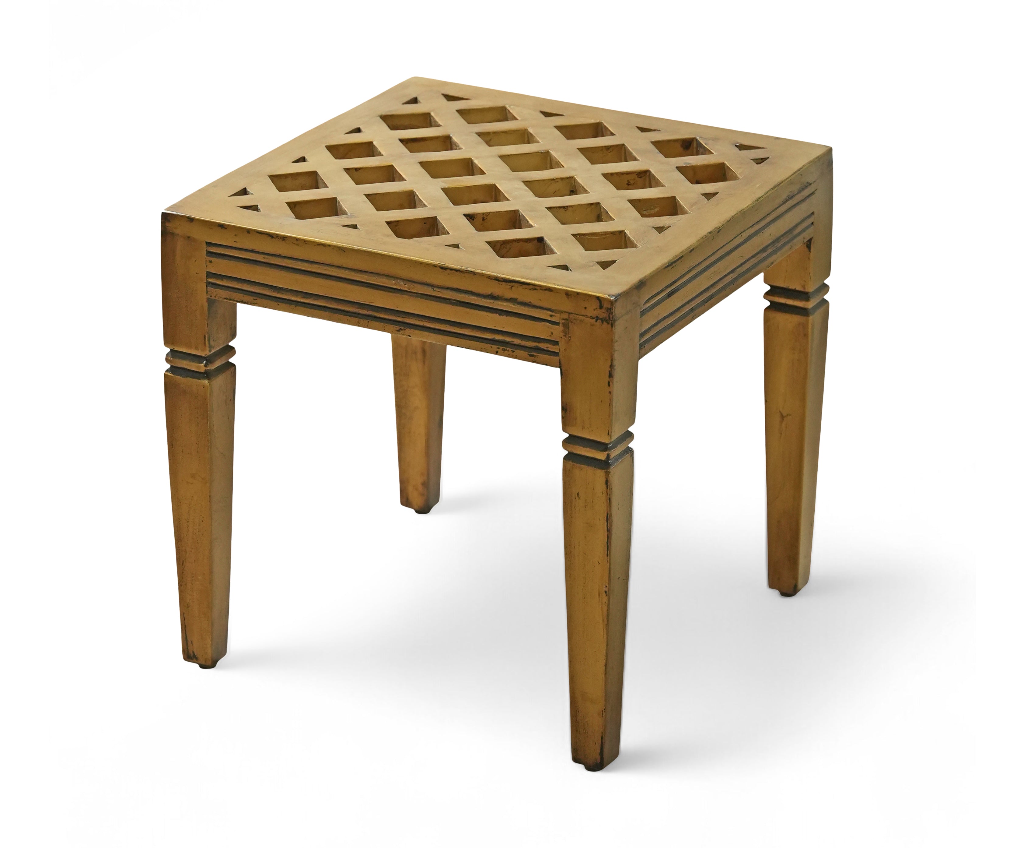 Distressed Solid Wood Side Table with Lattice Top