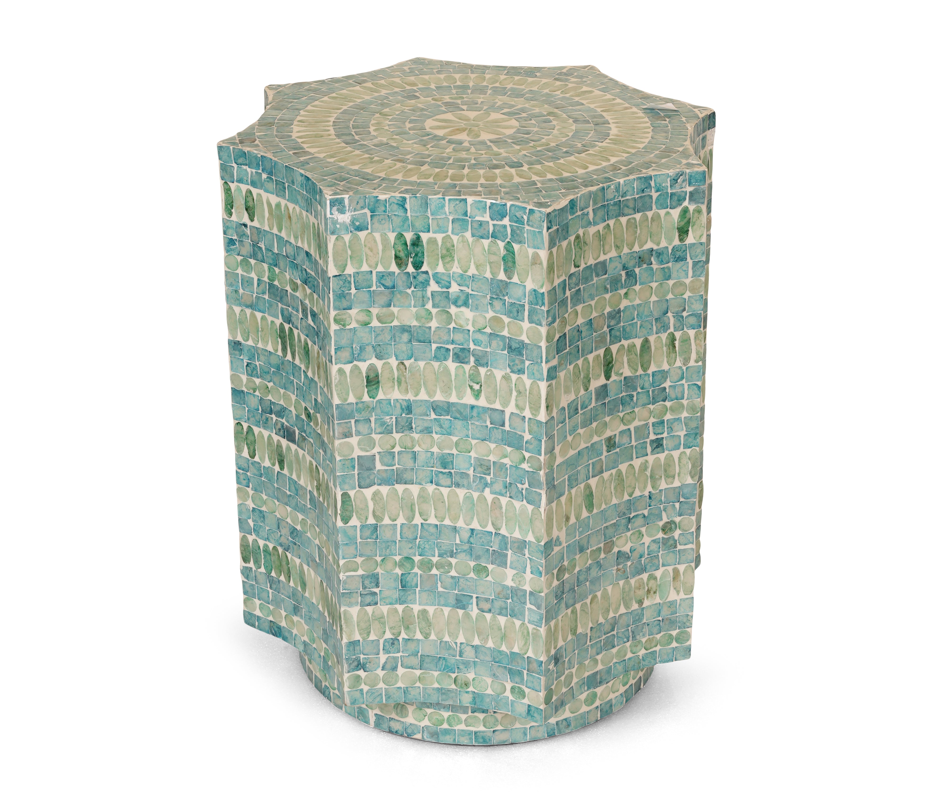 Aqua Mother of Pearl Inlay Side Table with Mosaic Design