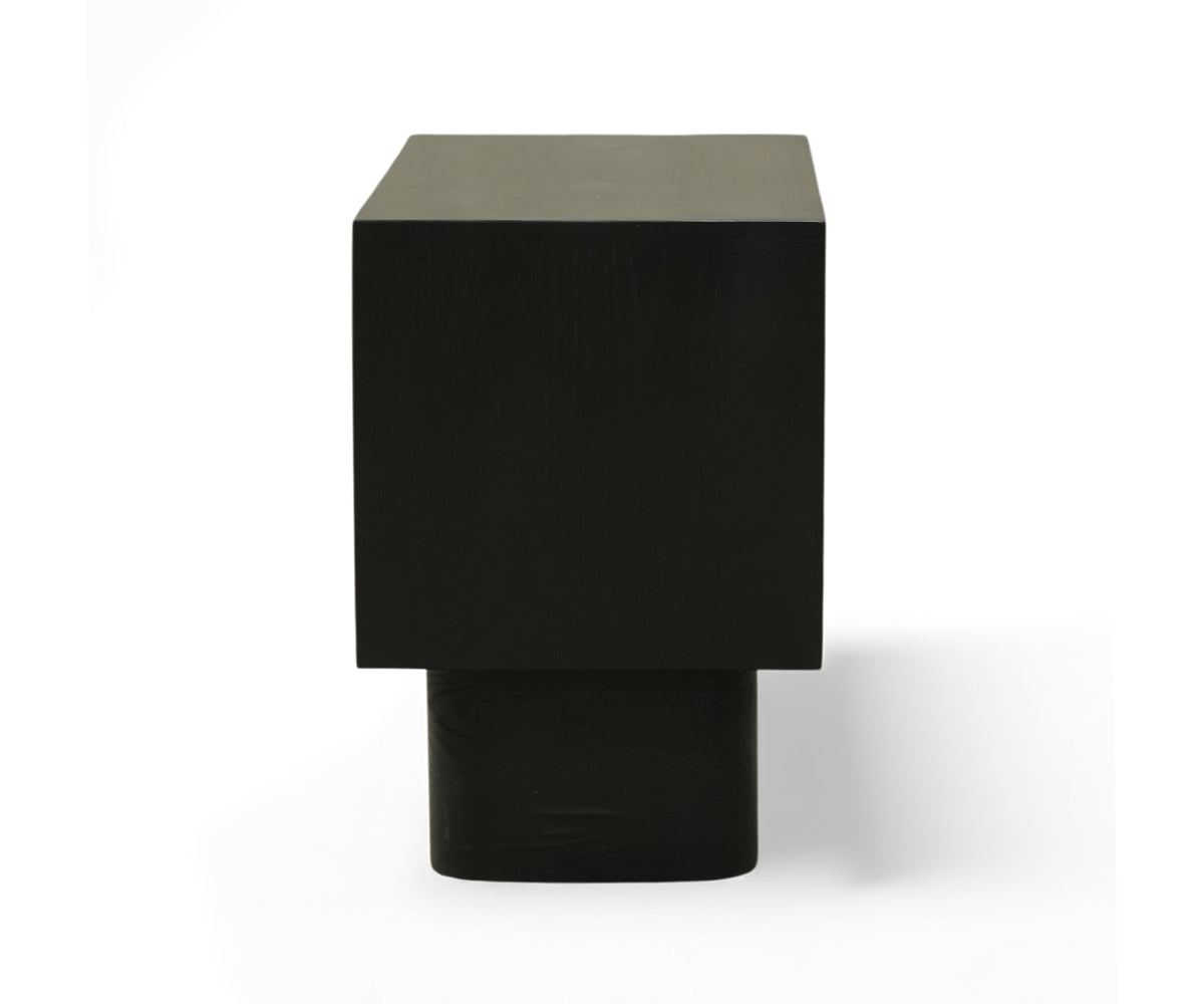 Black Pedestal Bed Side Table with Drawer and Open Shelf
