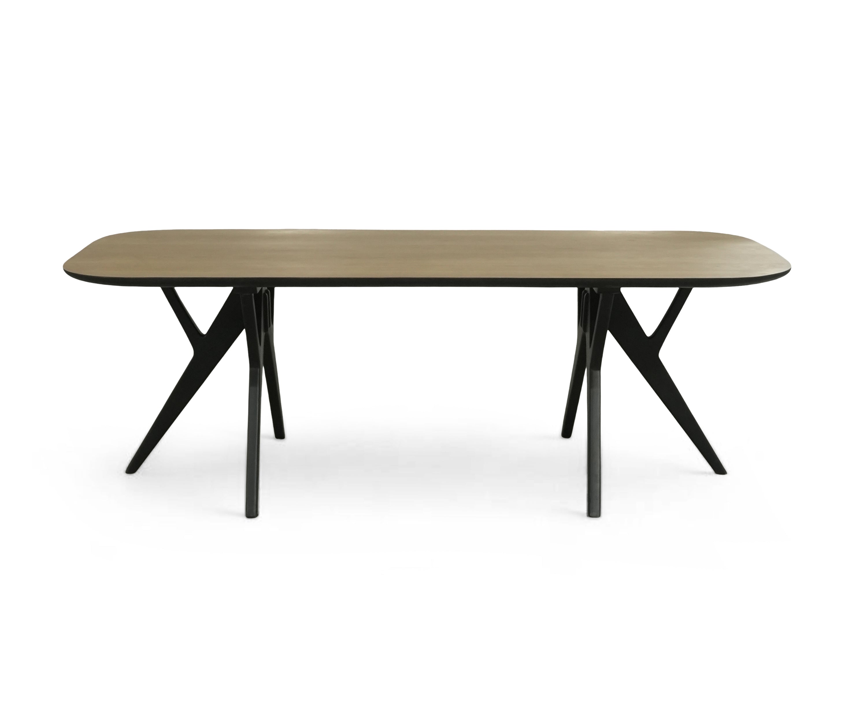 Modern 8-Seater Dining Table with Natural Wood Top & Black Trestle Base