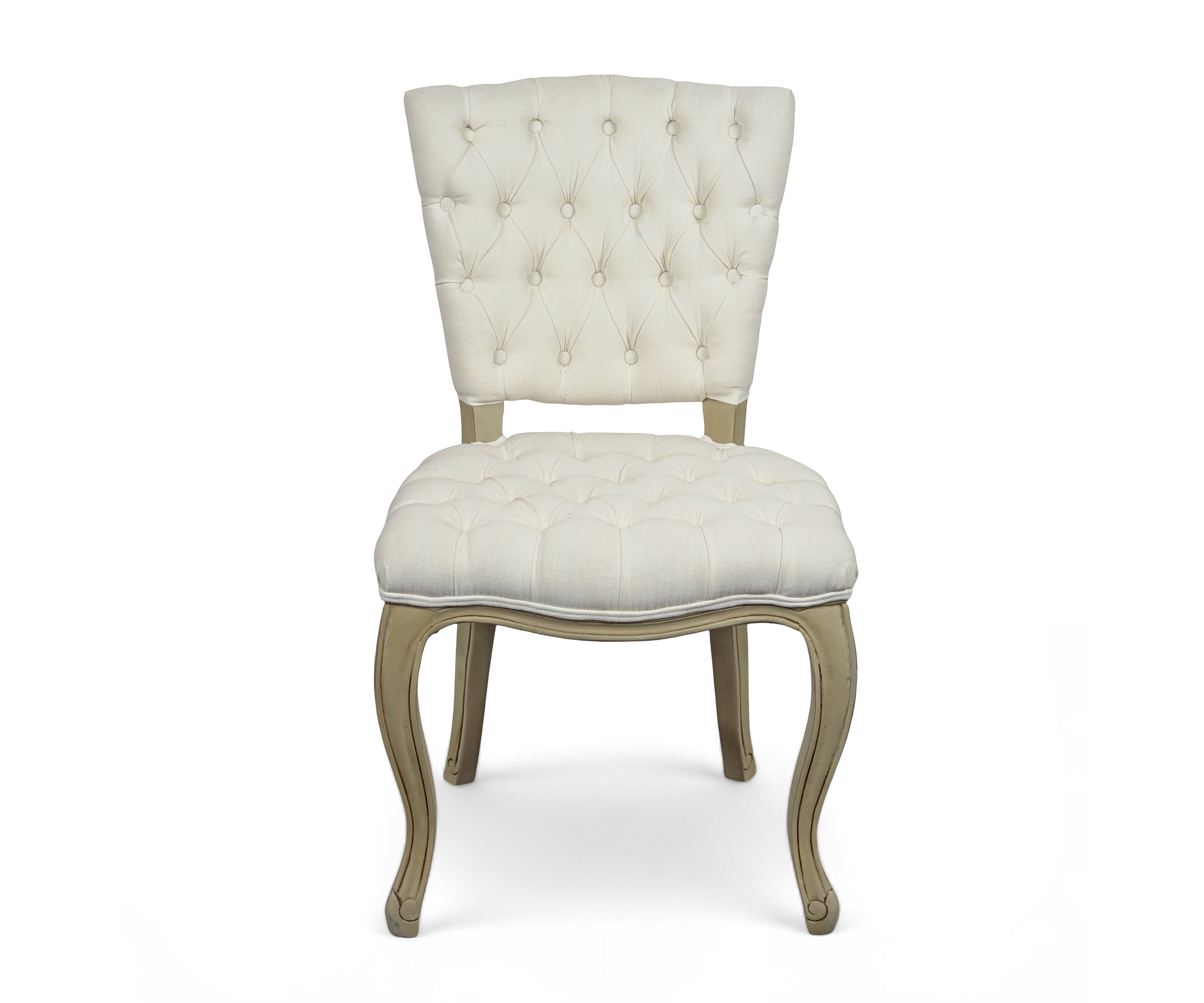 Ivory Tufted Gustavian Dining Chair with Carved Wood Frame