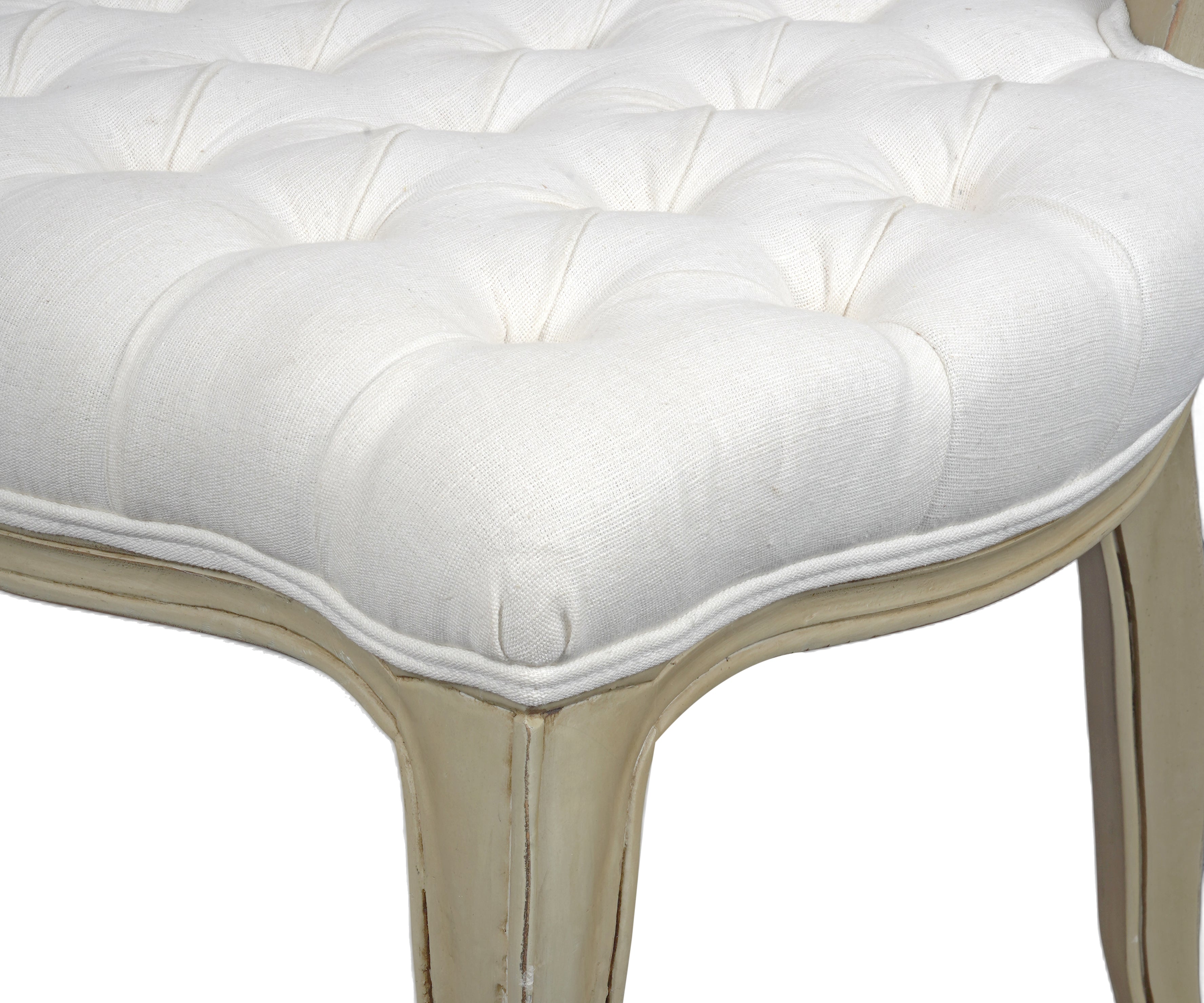 Ivory Tufted Gustavian Dining Chair with Carved Wood Frame