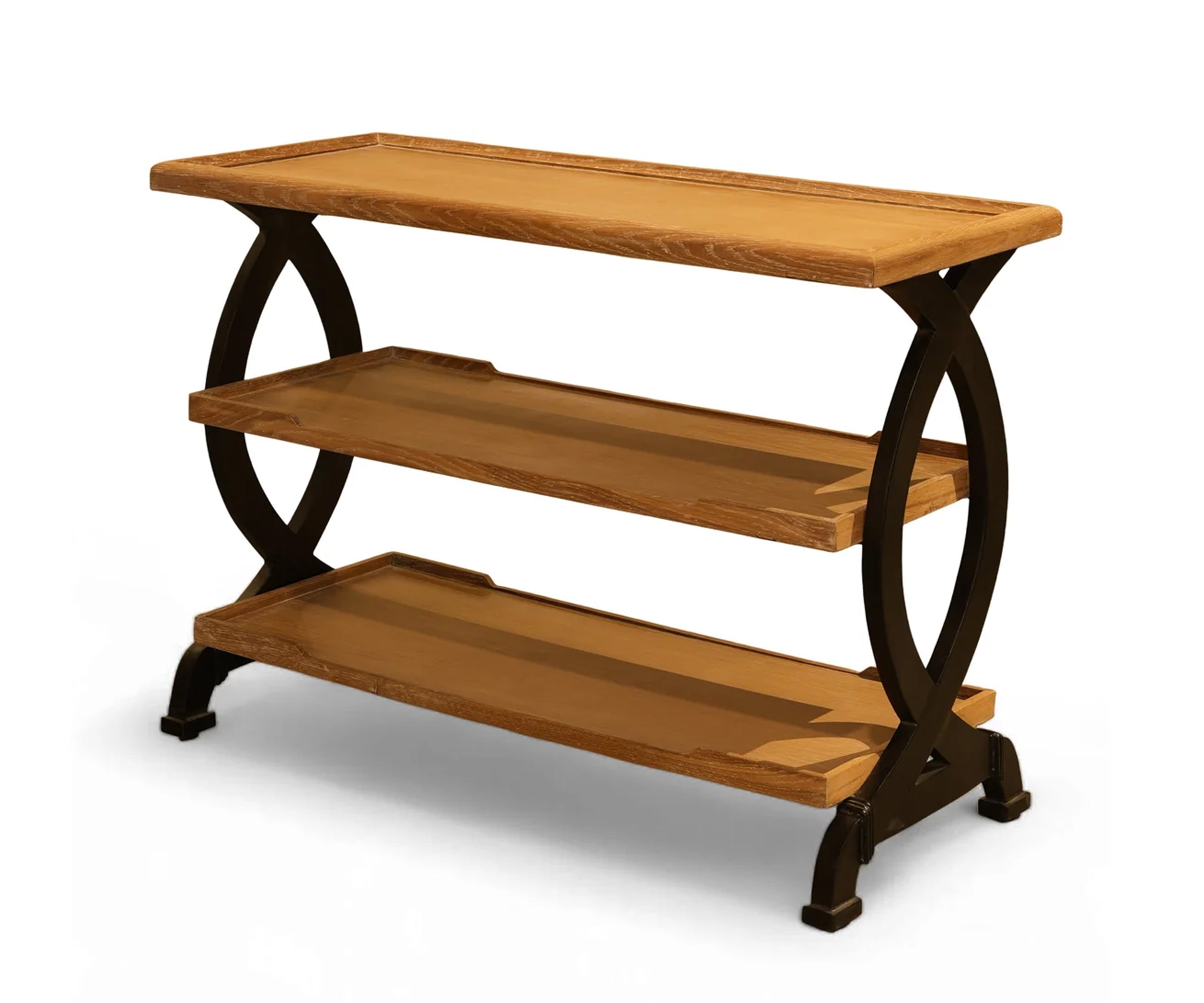 Solid Wood 3 Tier Display Console Table with Circular Side Supports