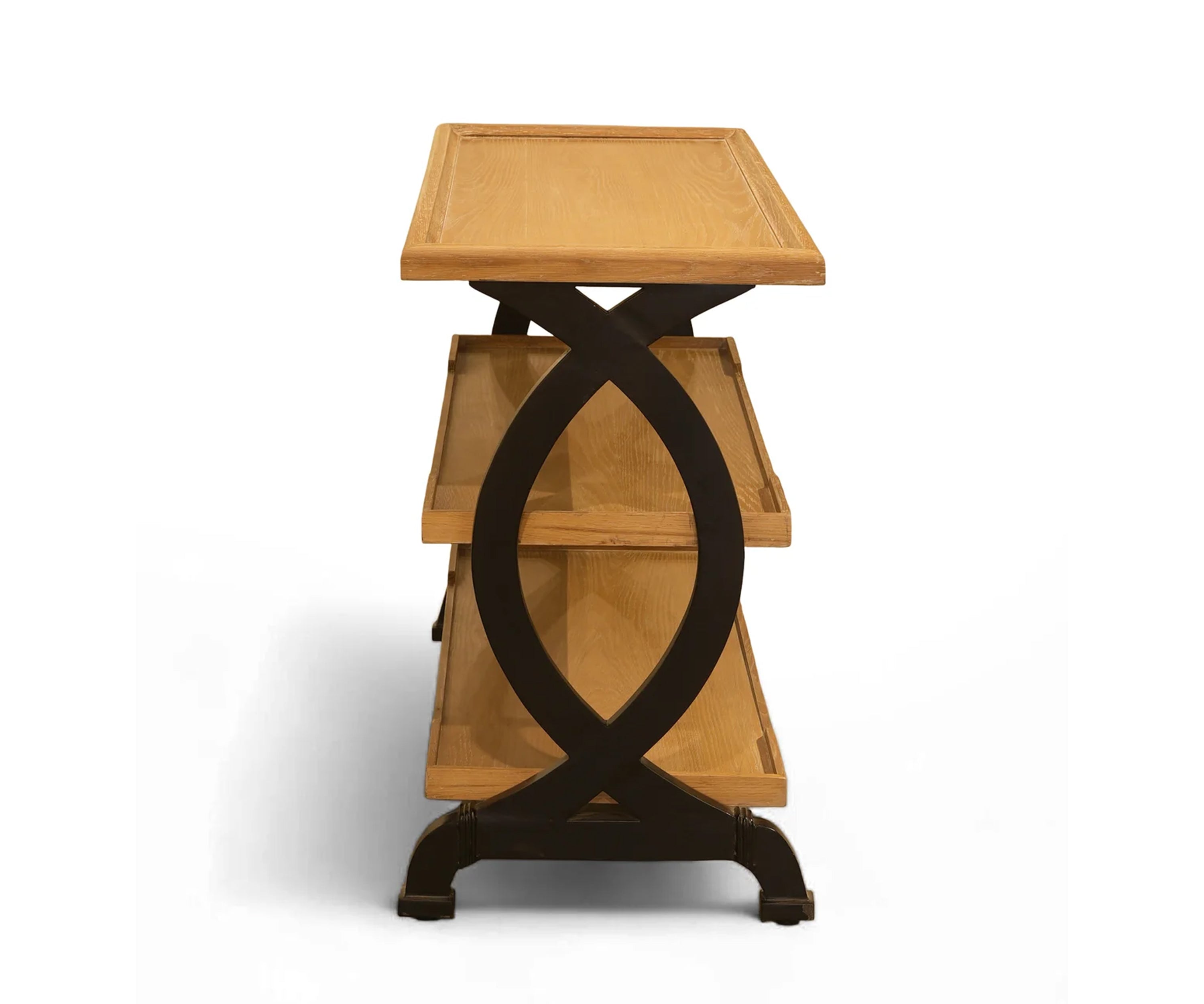 Solid Wood 3 Tier Display Console Table with Circular Side Supports