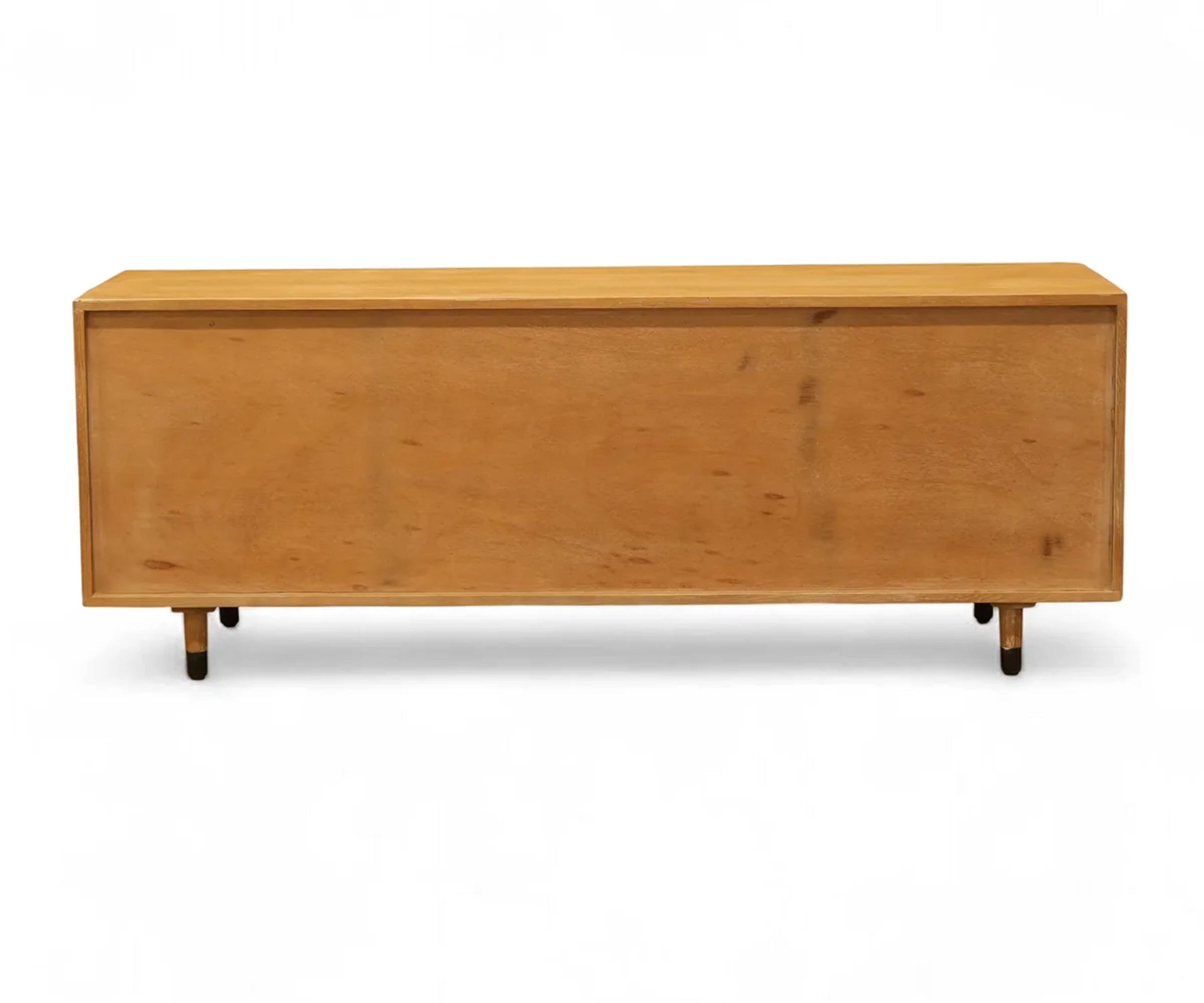 Mid-Century Oak TV Unit with Glass Cabinets and Storage Drawer