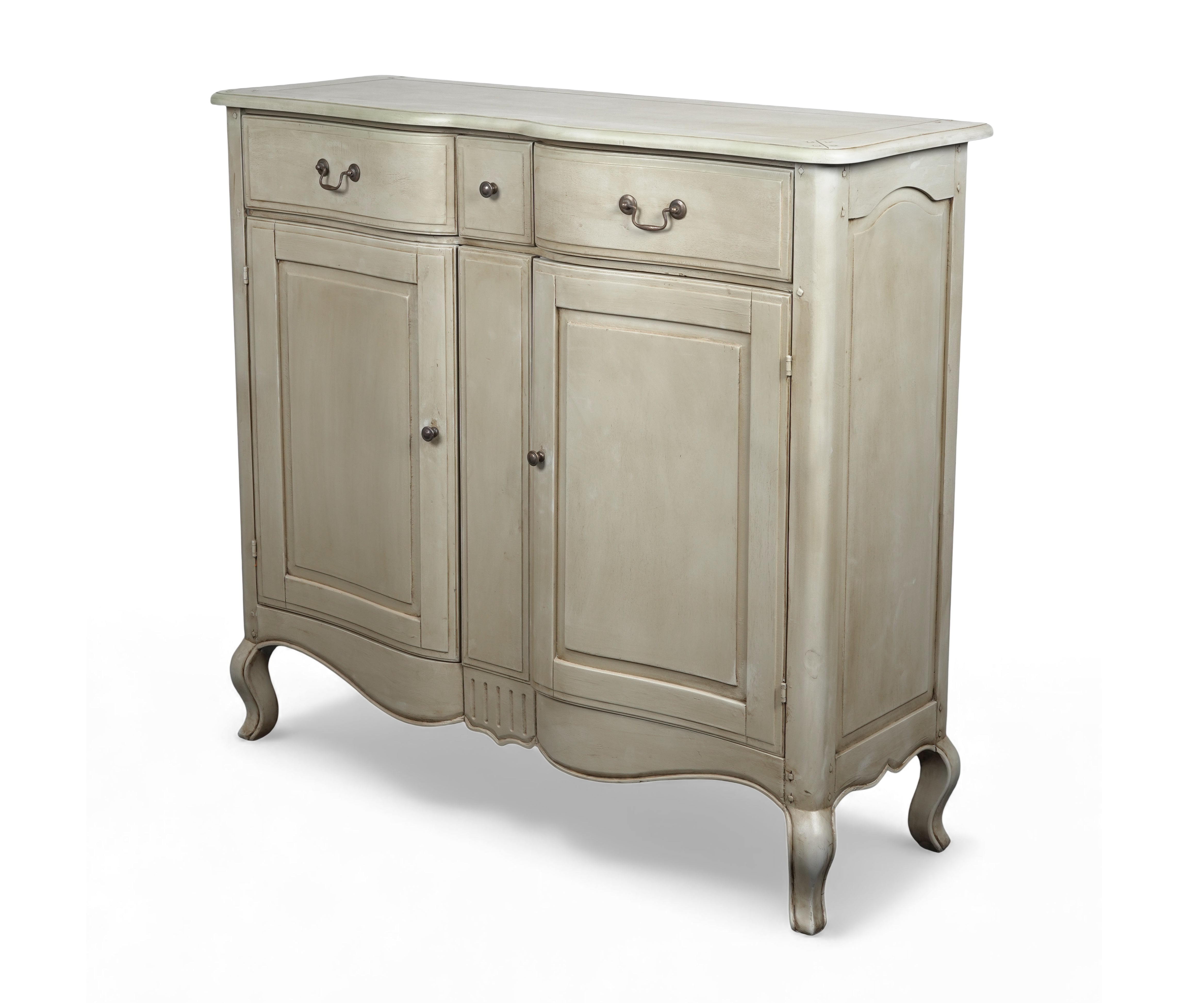 Gustavian Ivory Acacia Wood Sideboard Cabinet with Drawers