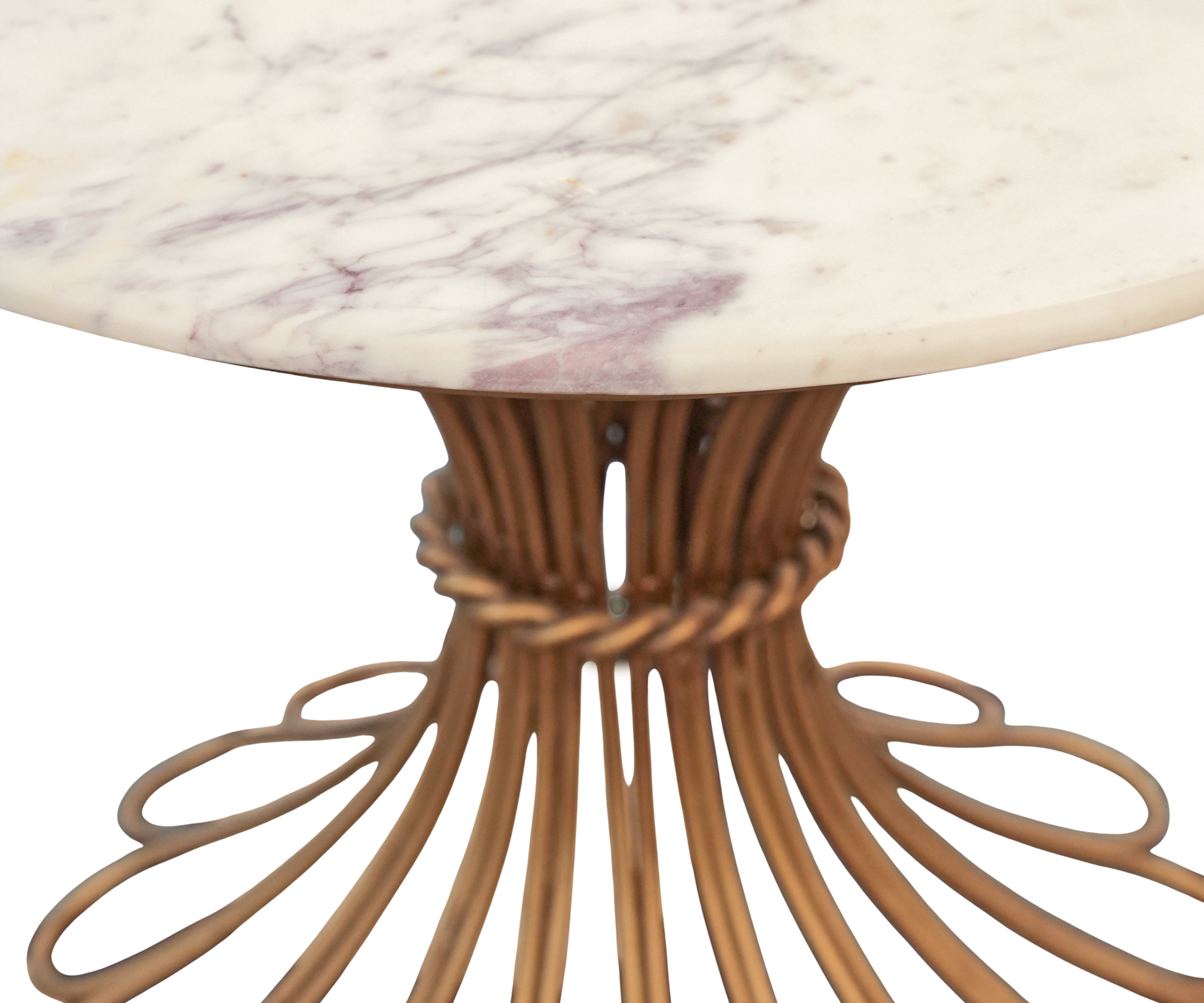 Round Marble Top Side Table with Gold Metal Rope Base