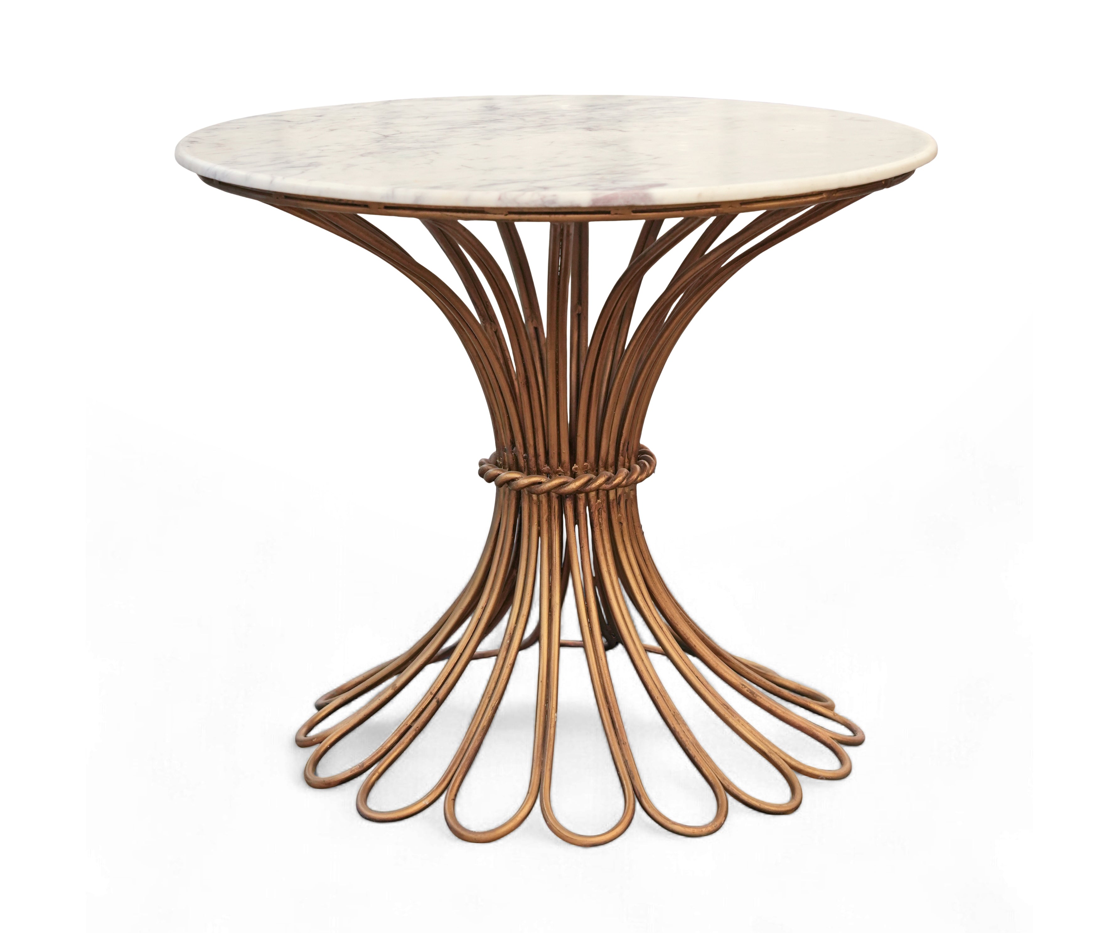 Round Marble Top Side Table with Gold Metal Rope Base