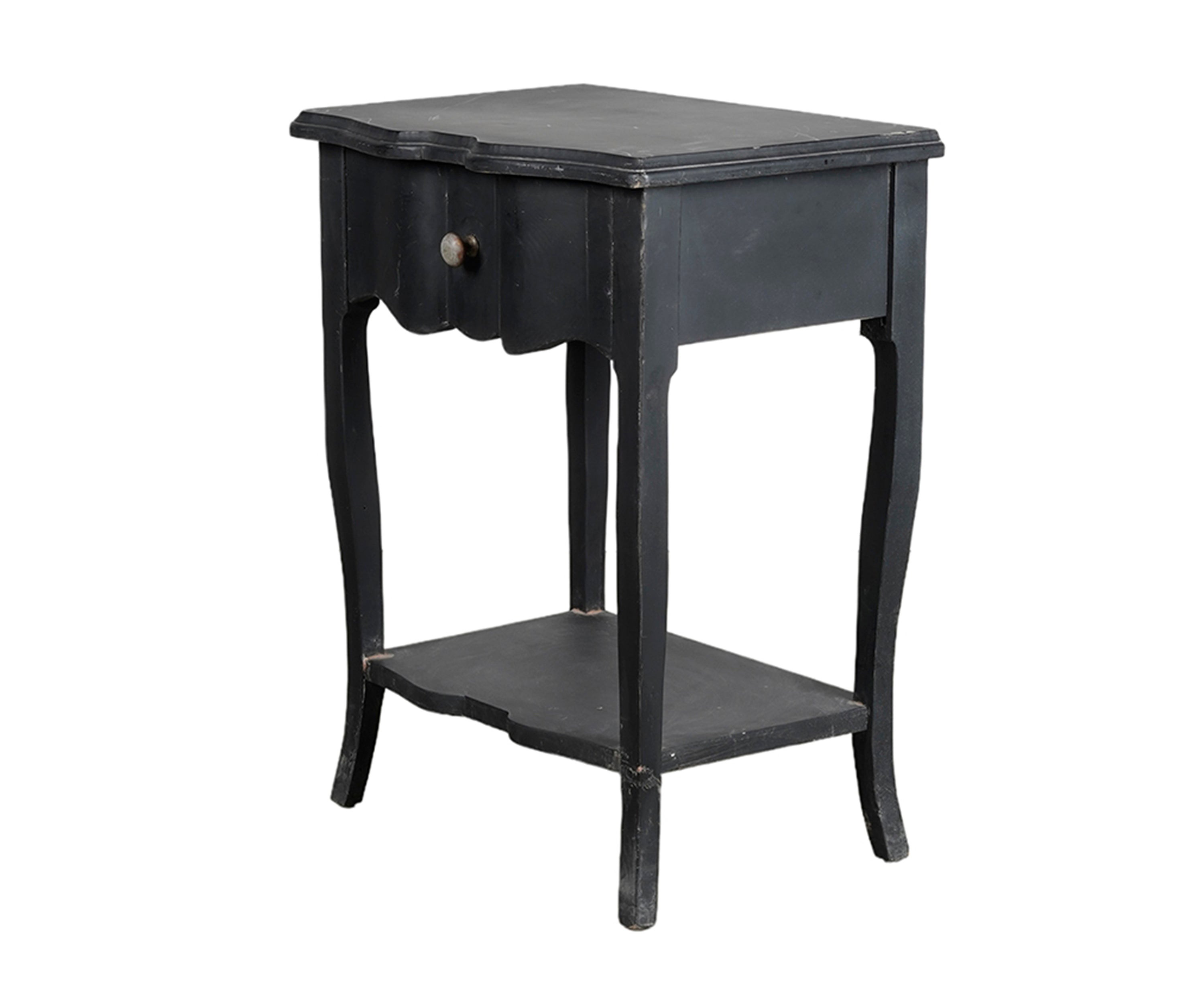 Black Vintage Style Bedside Table with Scalloped Edge