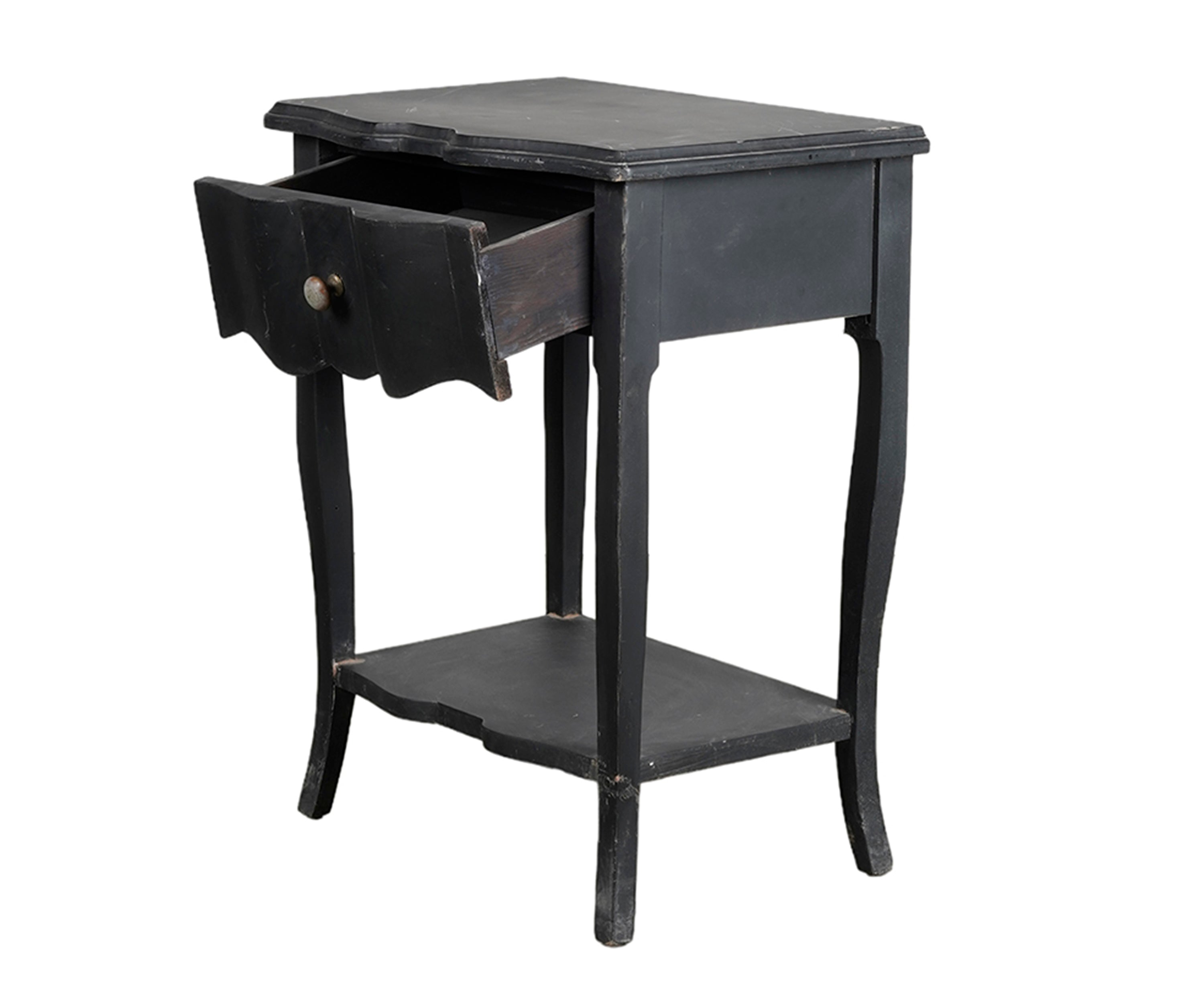 Black Vintage Style Bedside Table with Scalloped Edge