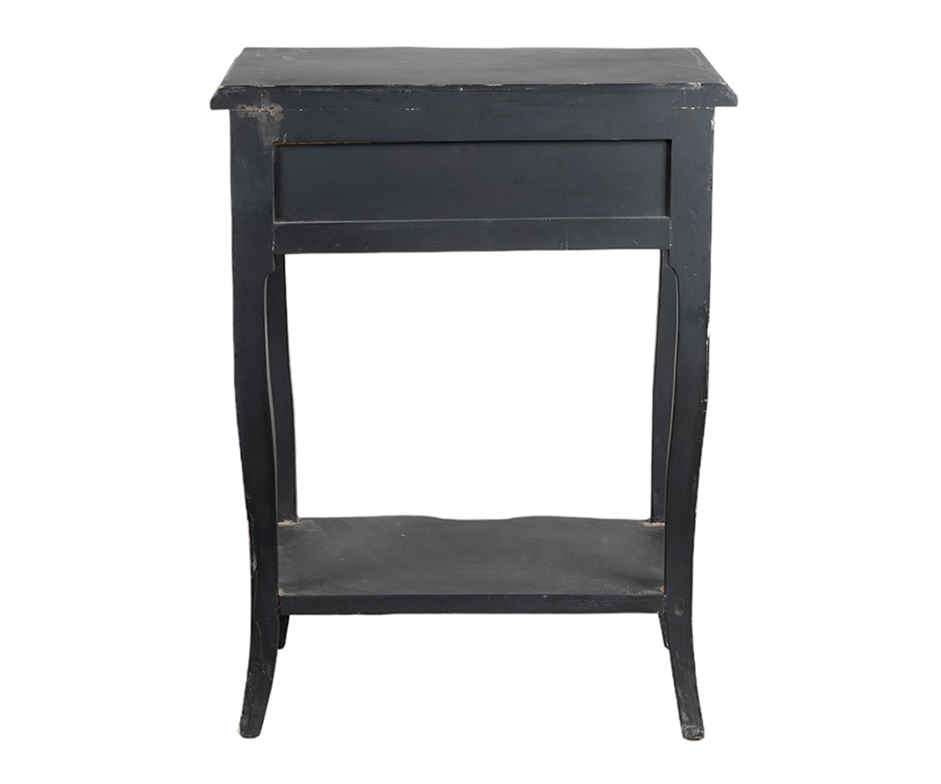 Black Vintage Style Bedside Table with Scalloped Edge