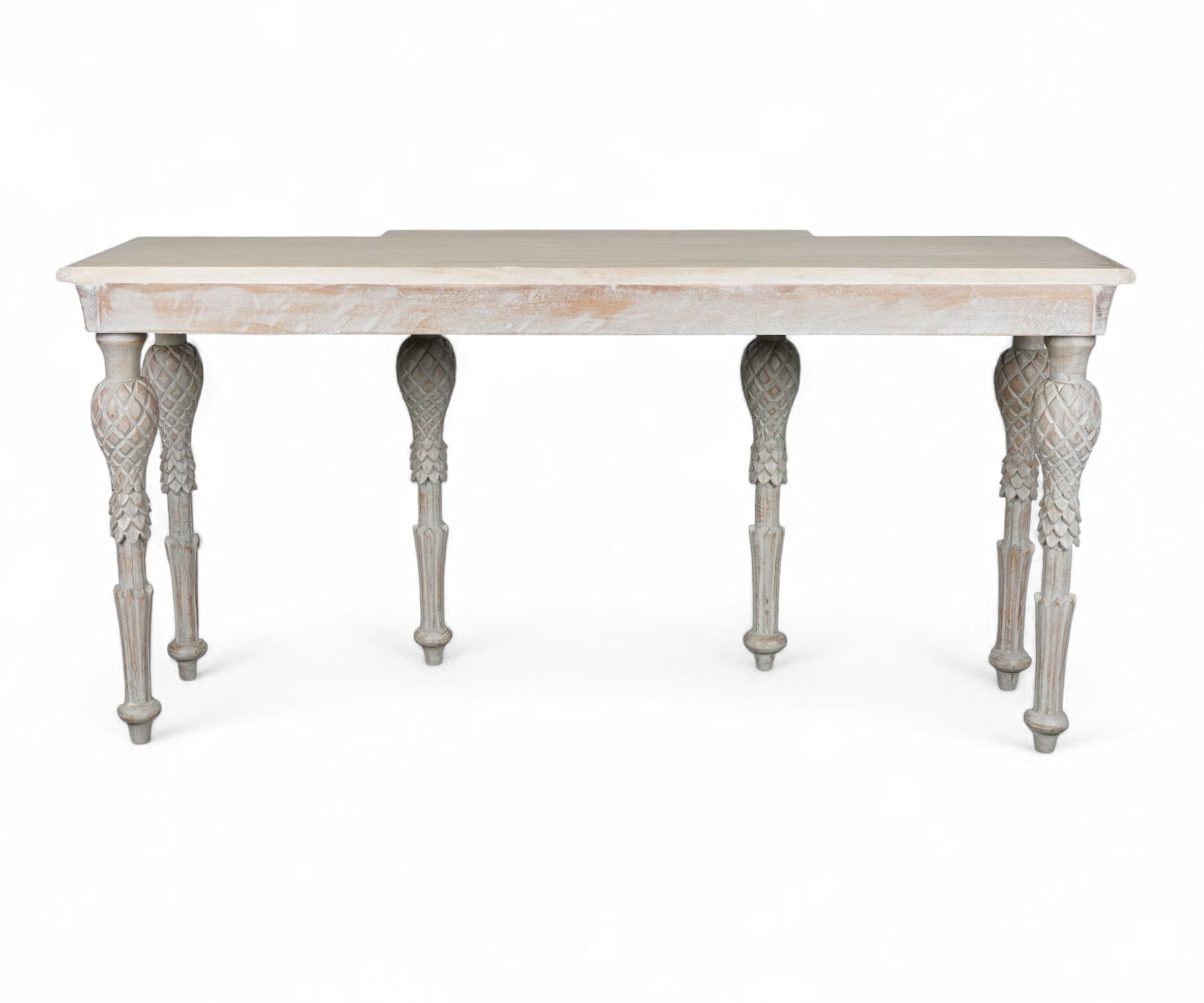 Distressed White French Style Carved Wooden Console Table