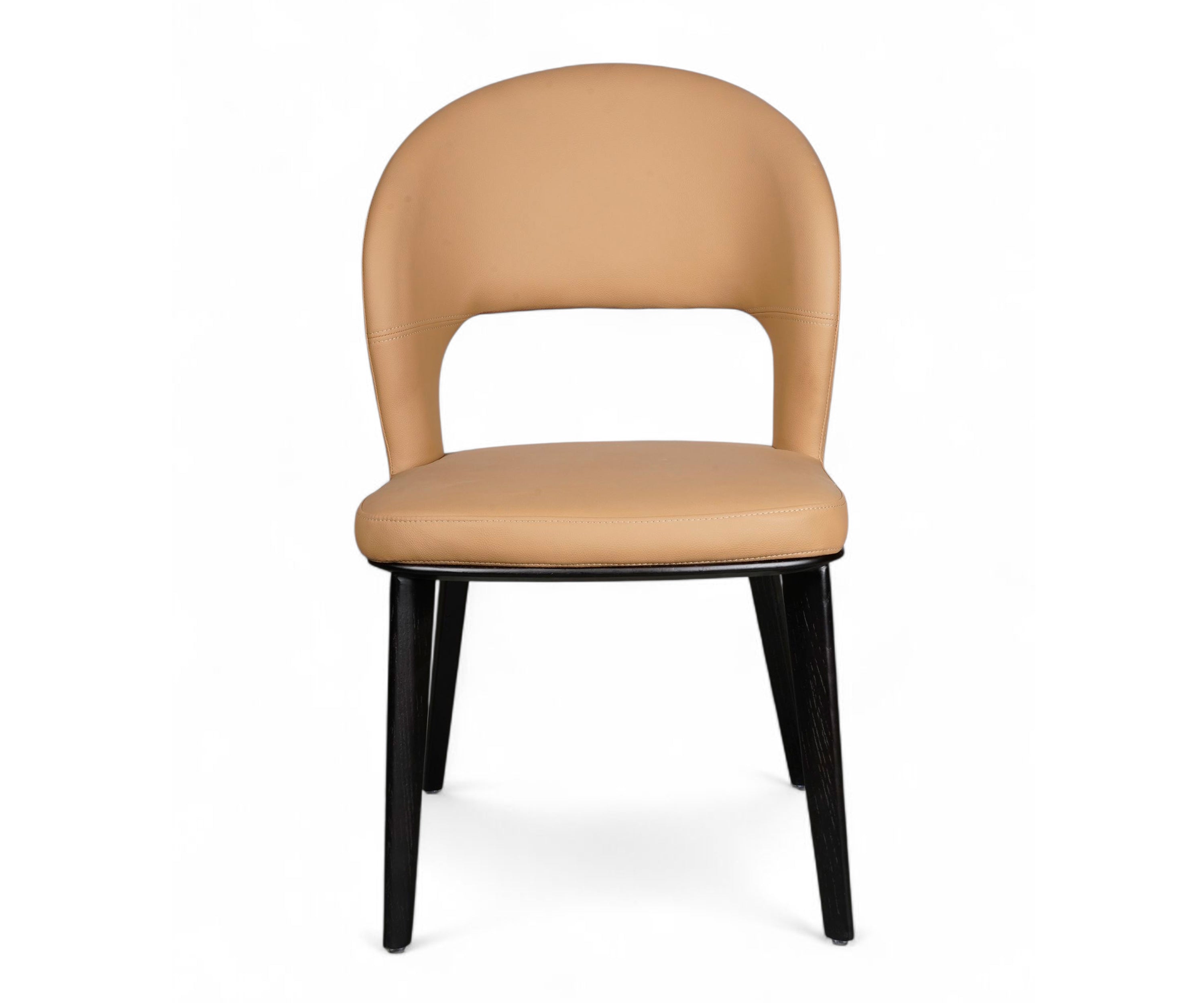 Camel Cutout Back Upholstered Dining Chair with Black Wooden Legs