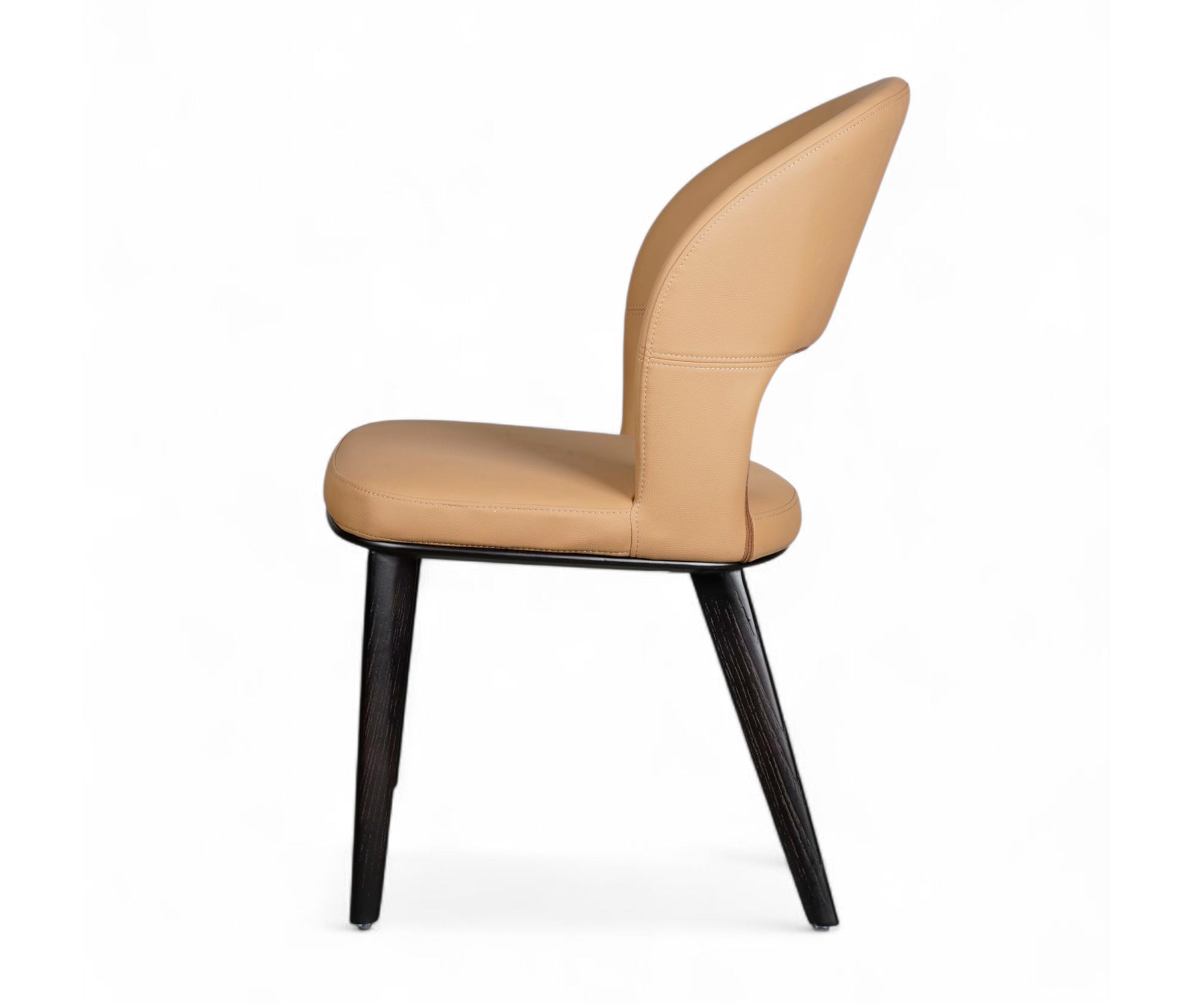 Camel Cutout Back Upholstered Dining Chair with Black Wooden Legs