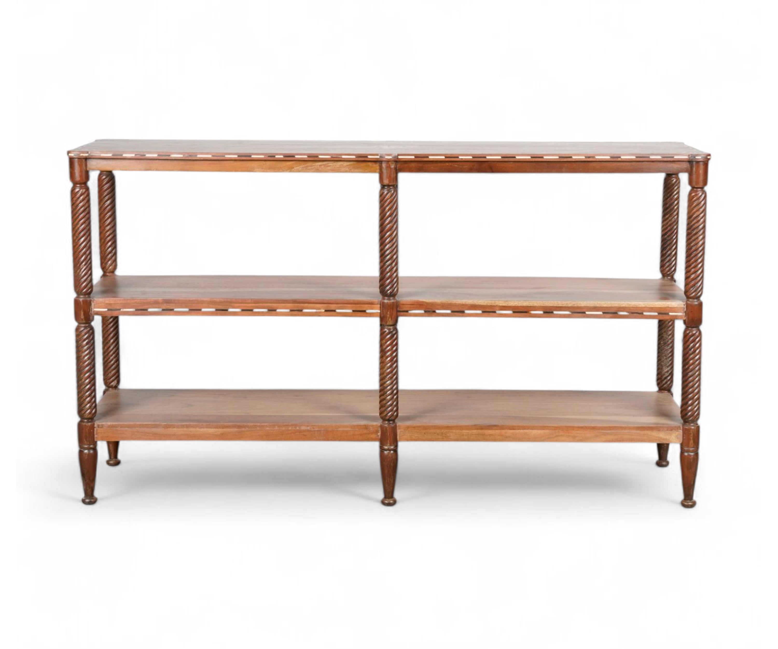 Classic Wooden 3-Tier Console Table with Open Shelves and Twisted Legs