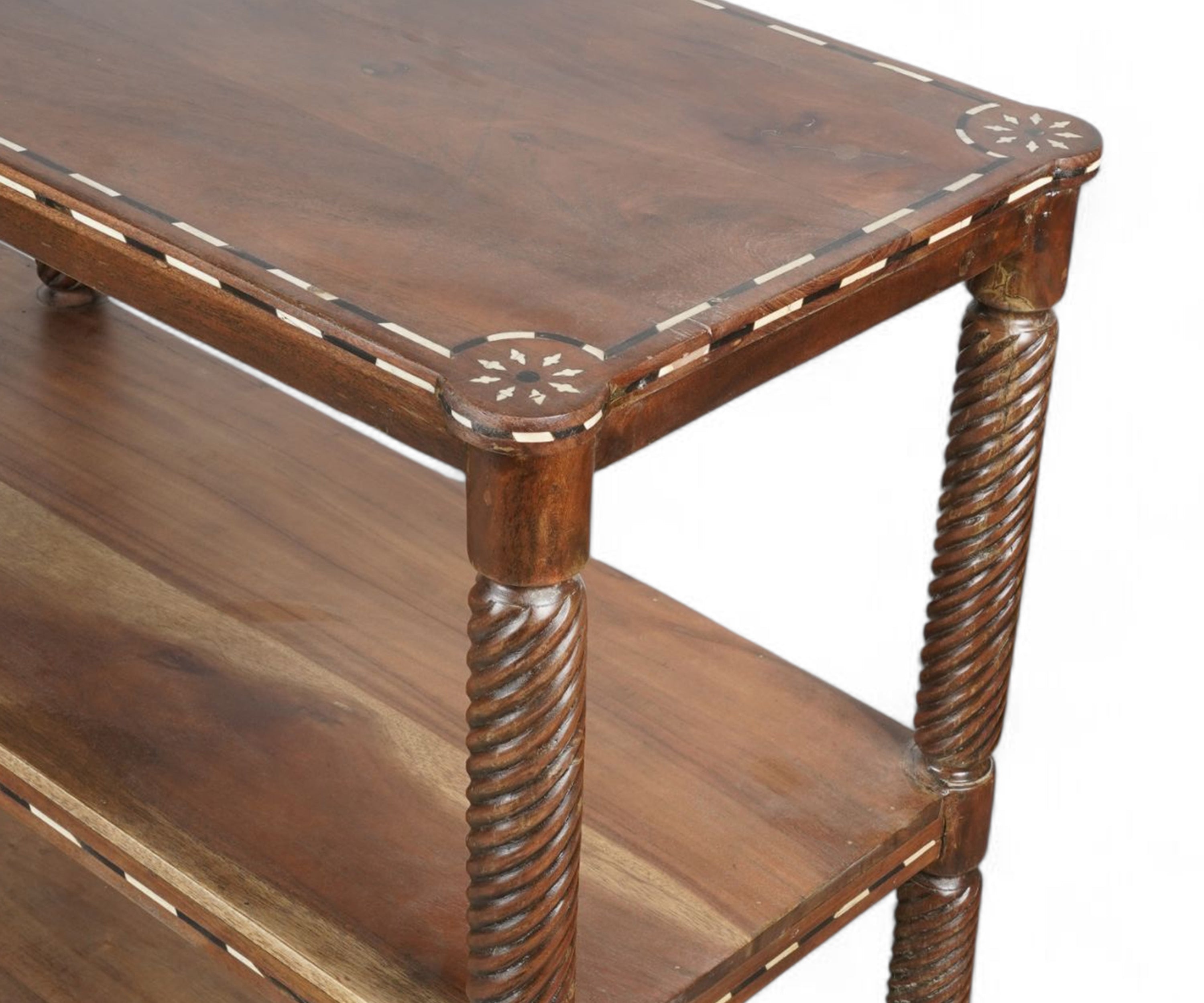 Classic Wooden 3-Tier Console Table with Open Shelves and Twisted Legs