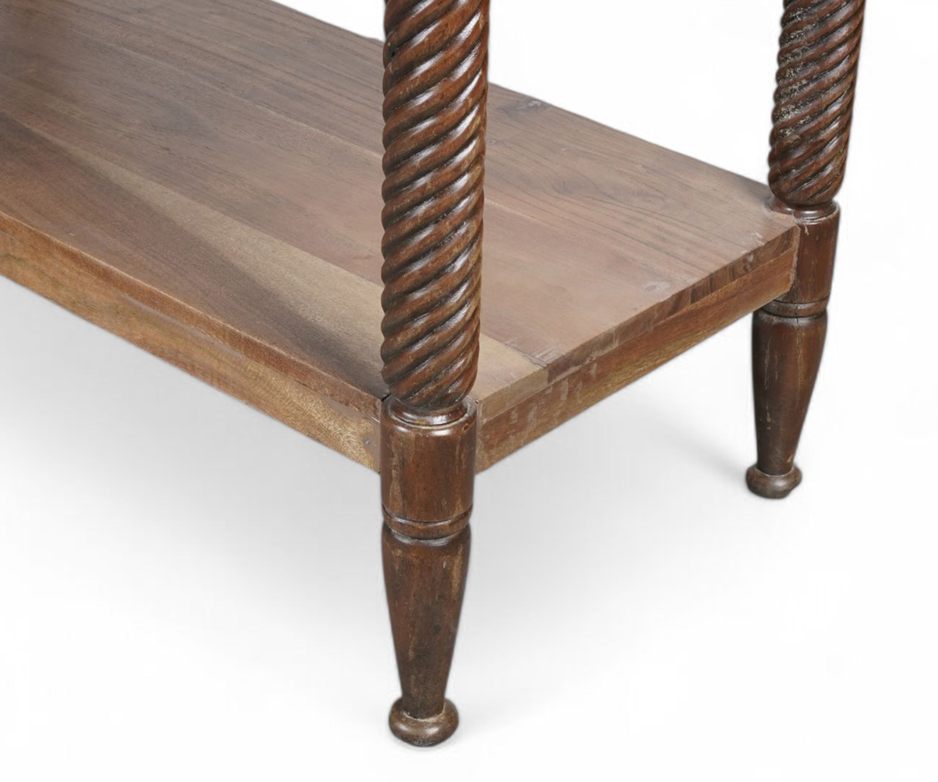 Classic Wooden 3-Tier Console Table with Open Shelves and Twisted Legs