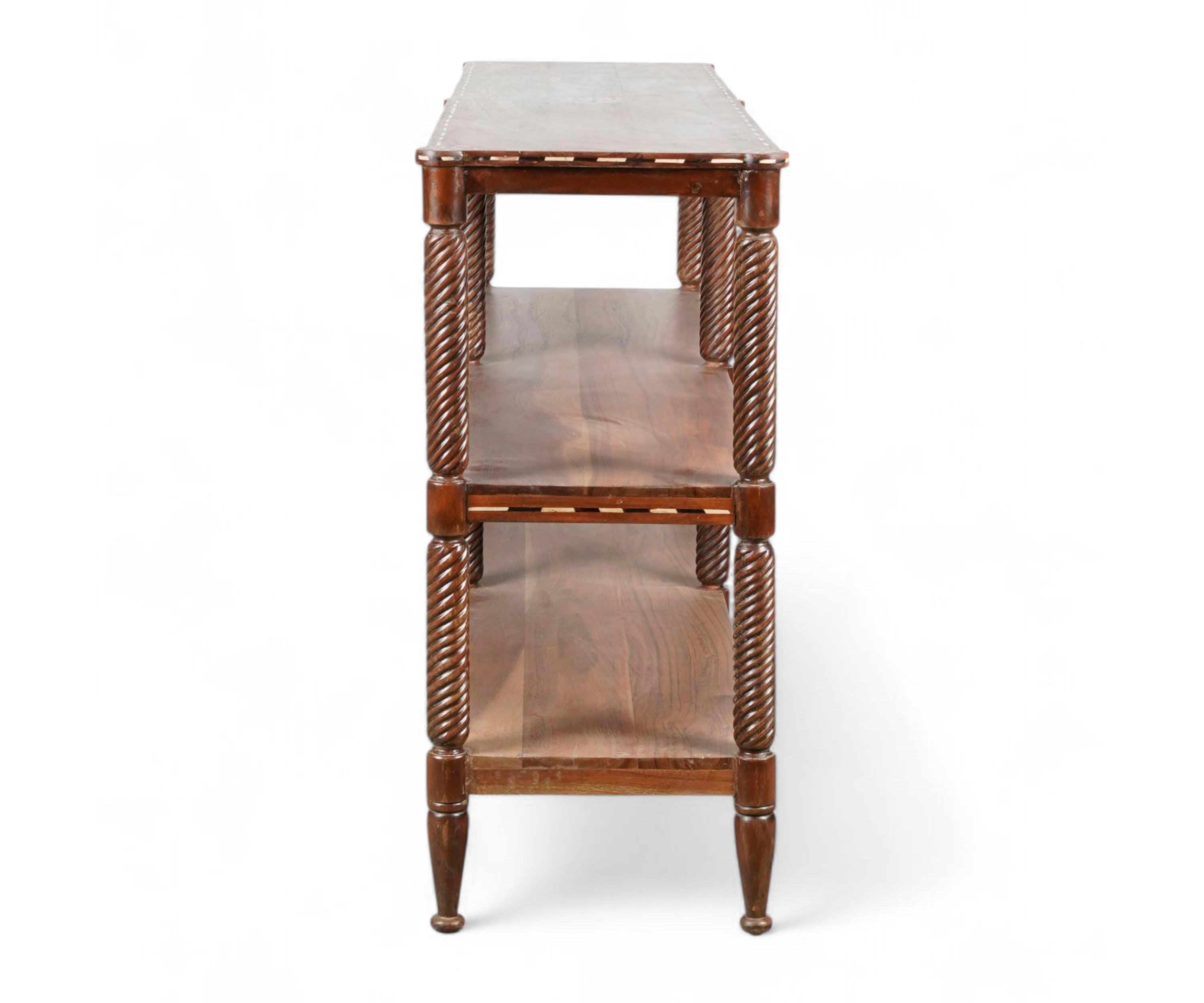 Classic Wooden 3-Tier Console Table with Open Shelves and Twisted Legs