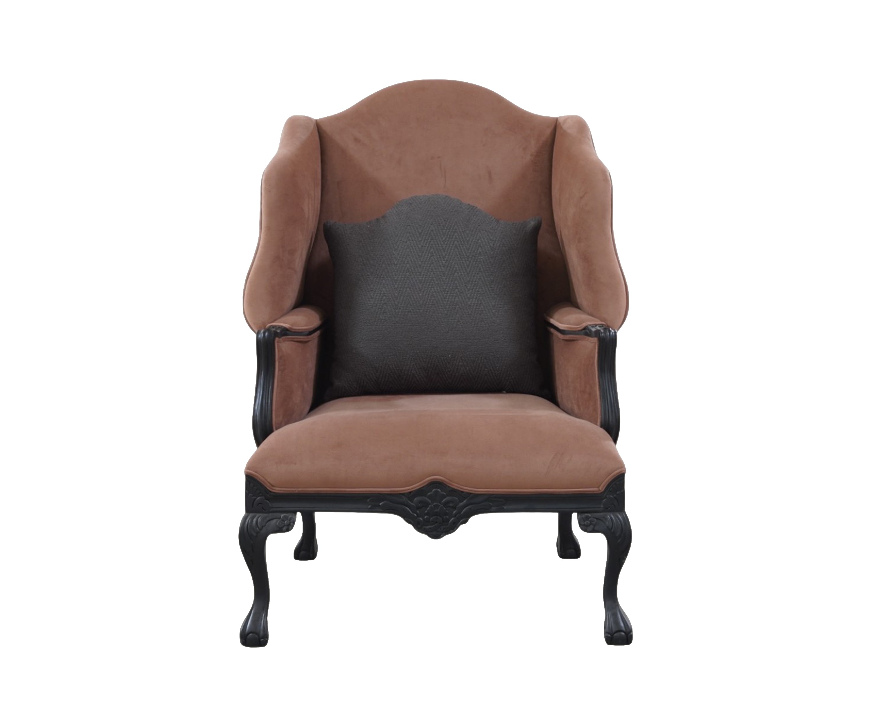 Wingback Lounge Chair with Brown Upholstery & Black Curved Legs