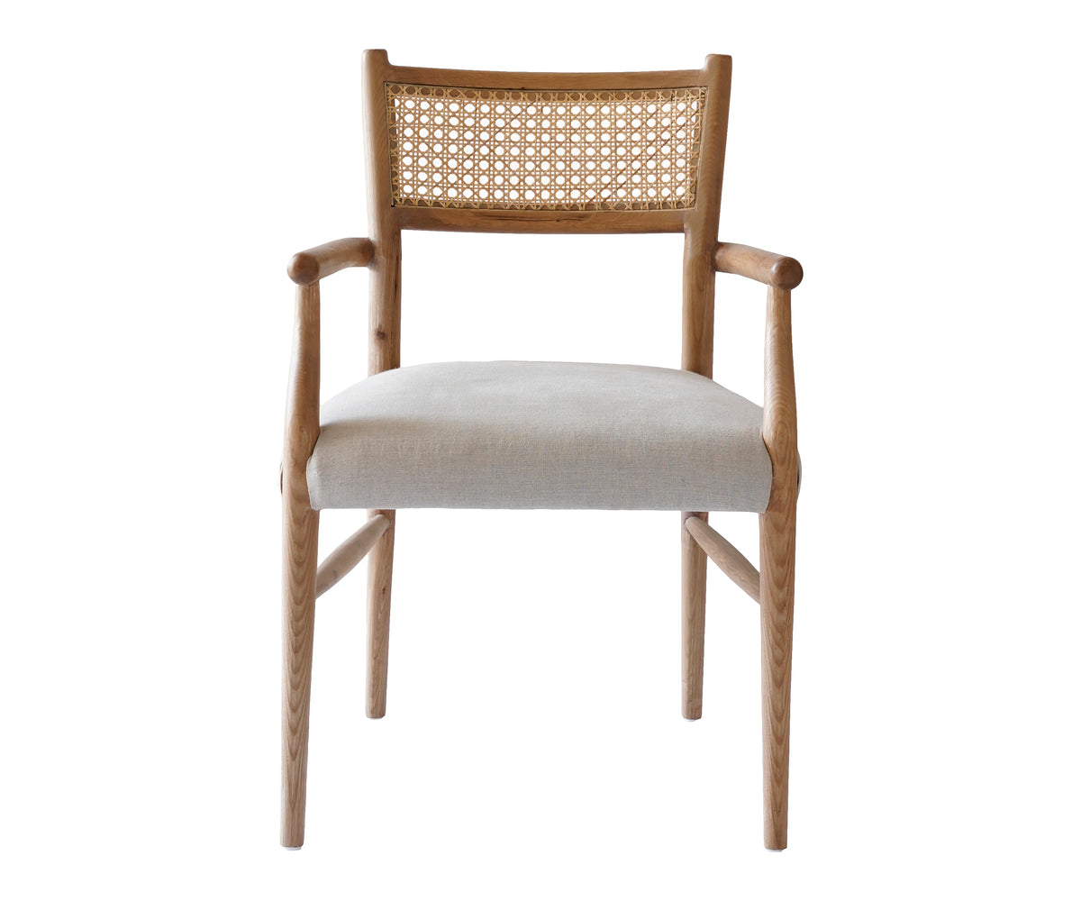 Rattan Back Upholstered Arm Chair with Solid Wood Frame