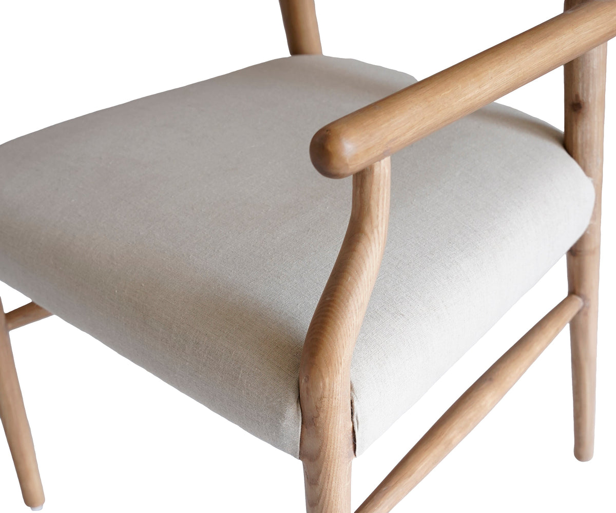 Rattan Back Upholstered Arm Chair with Solid Wood Frame