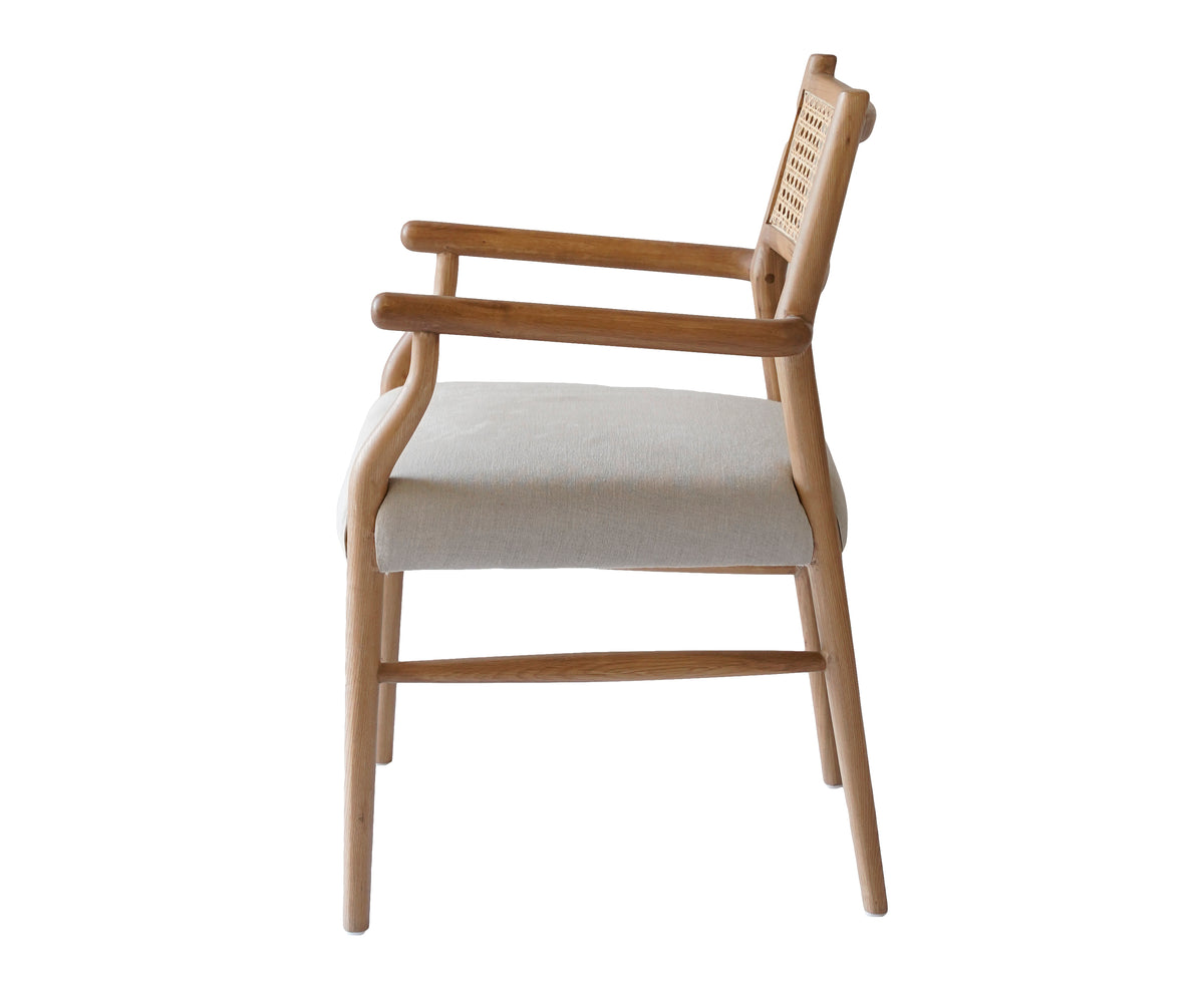 Rattan Back Upholstered Arm Chair with Solid Wood Frame